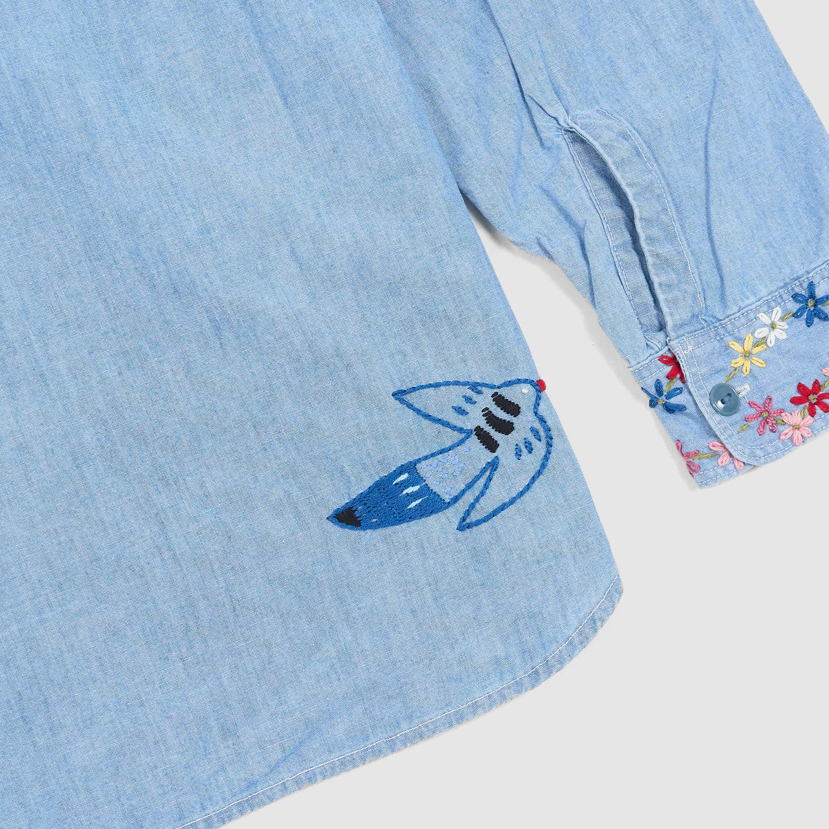 Kapital Long Sleeve Chambray Flower Birds Work Shirt