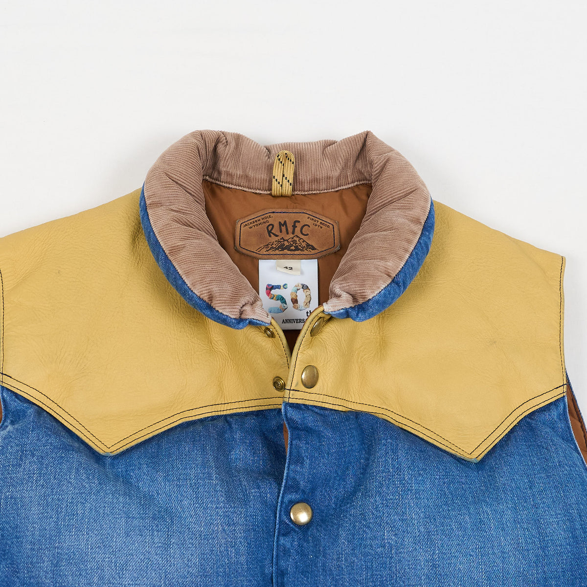 Rocky Mountain Featherbed Down Vest With Full Grin Leather Yoke and Corduroy Collar