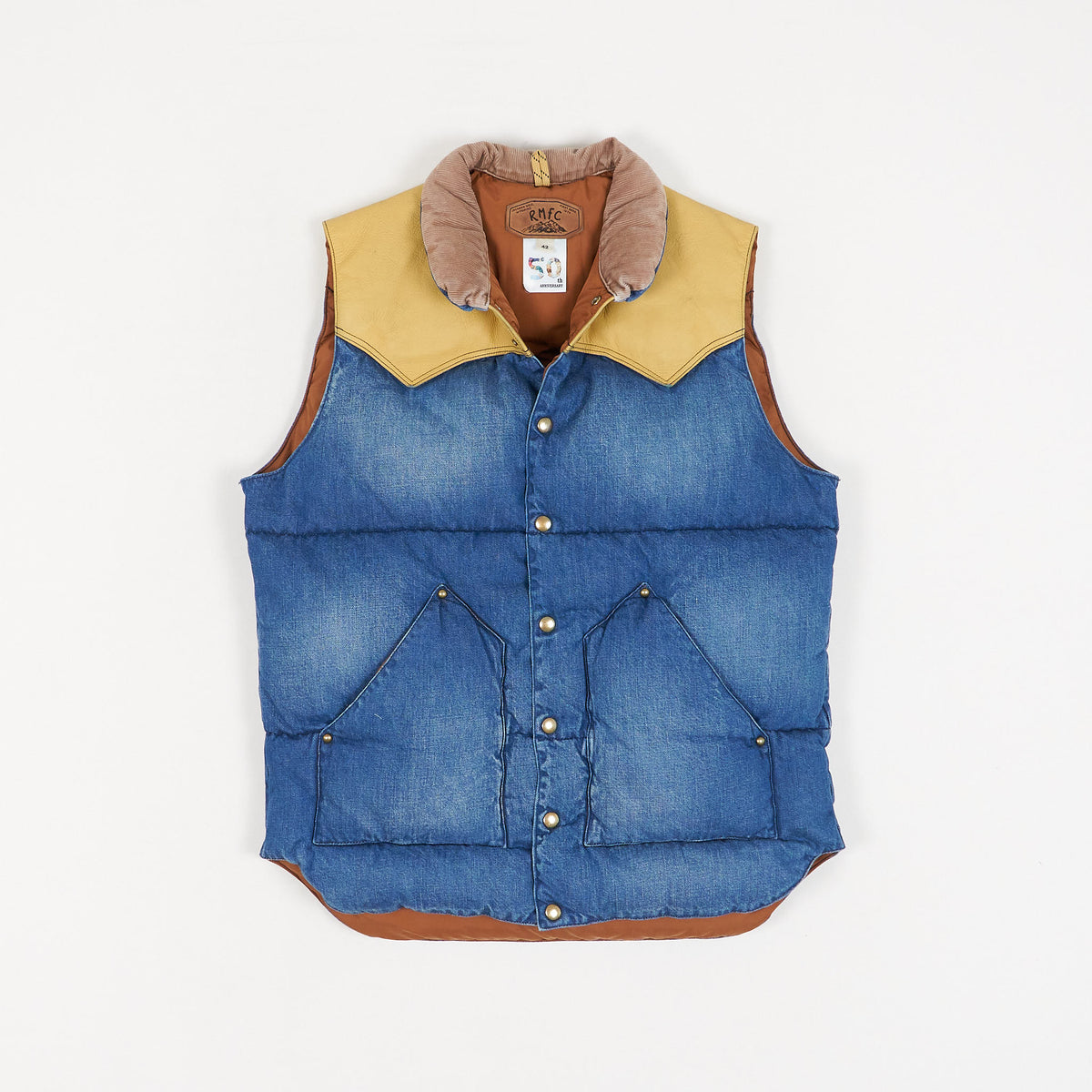 Rocky Mountain Featherbed Down Vest With Full Grin Leather Yoke and Corduroy Collar