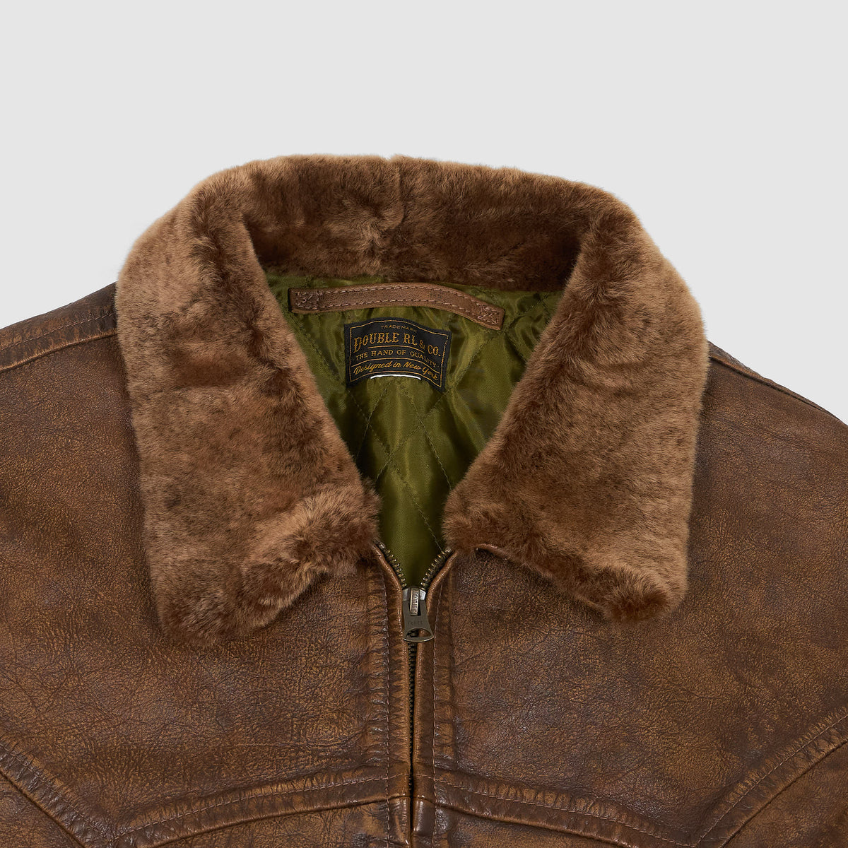 Double RL Shearling Collar Leather Car Coat