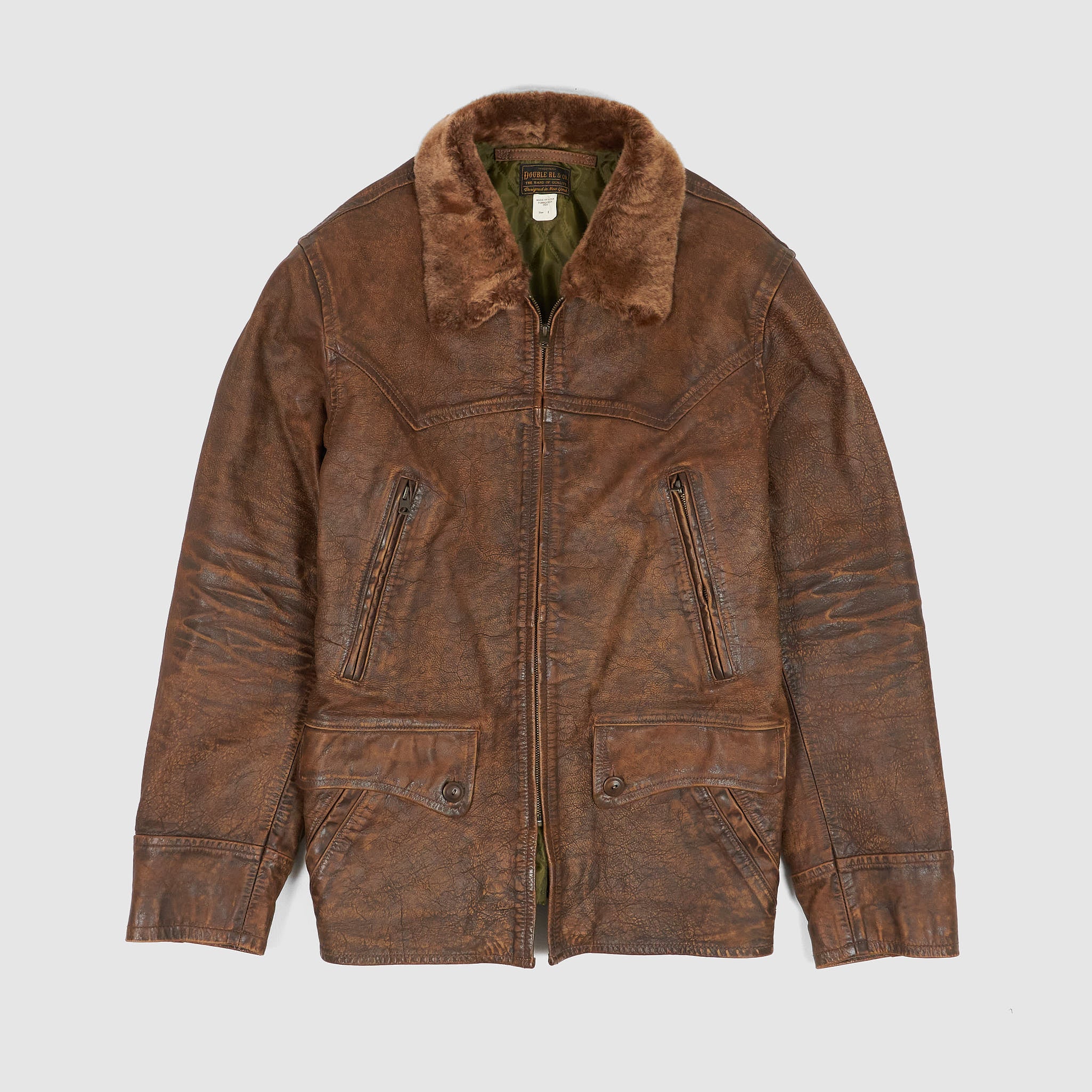 Double RL Shearling Collar Leather Car Coat - DeeCee style