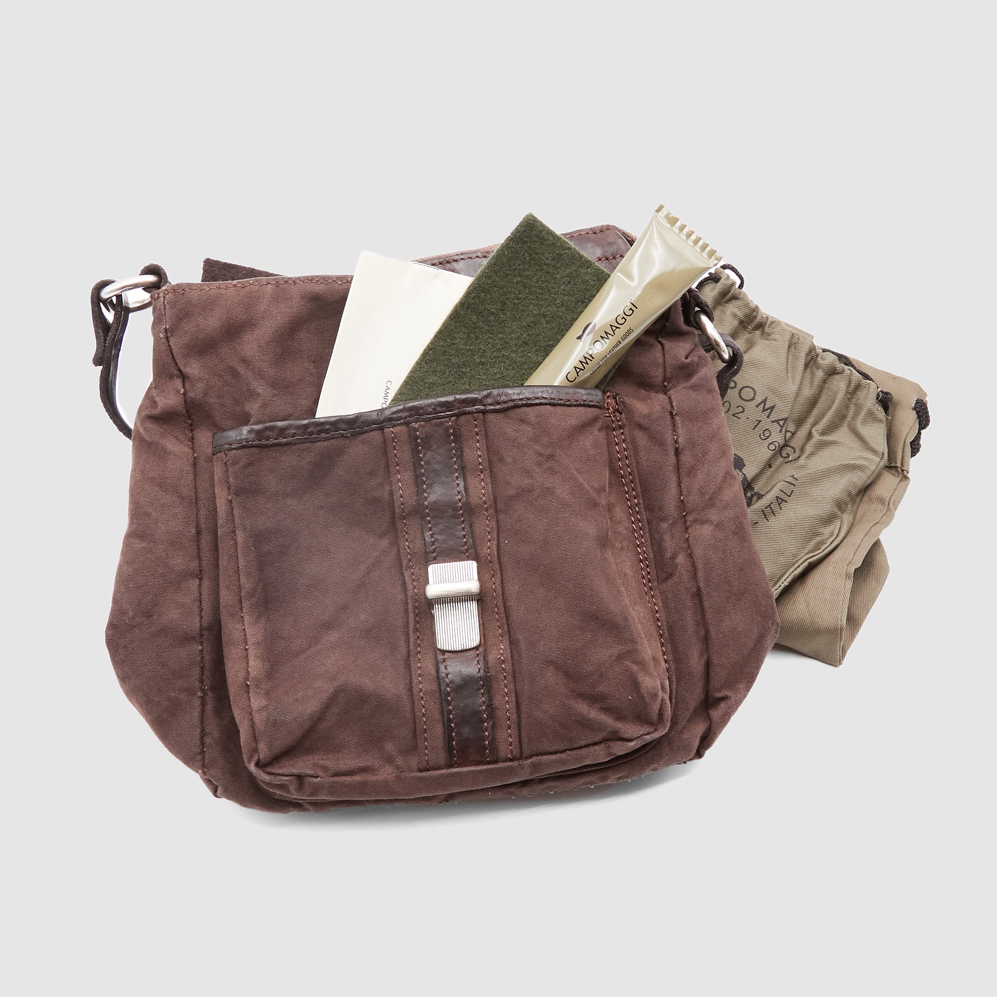 campomaggiブラウンレザーバッグ Campomaggi Small Cross Body Bag Leather/ Canvas - DeeCee style