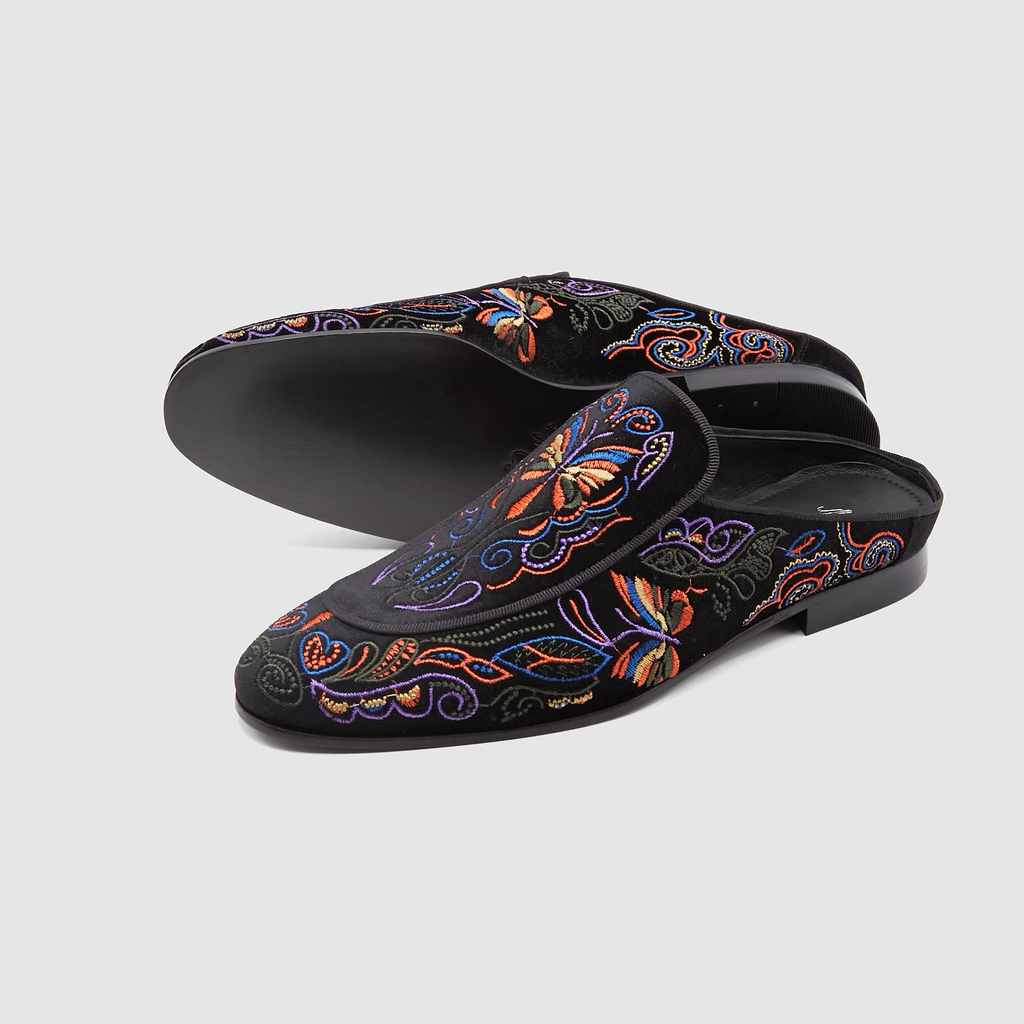 Needles Velvet Mule Papillon Embroidered Slippers - DeeCee style