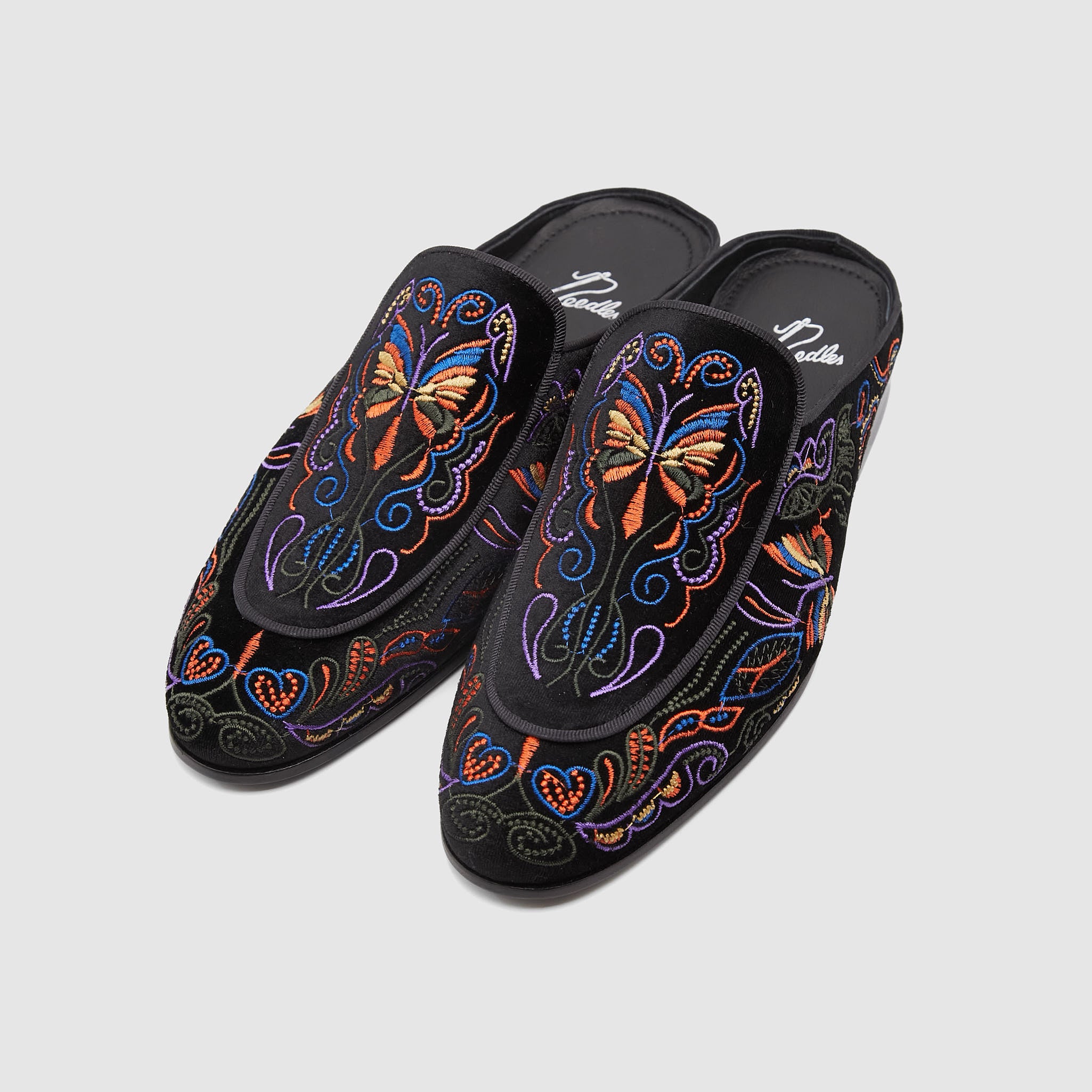 Needles Velvet Mule Papillon Embroidered Slippers - DeeCee style