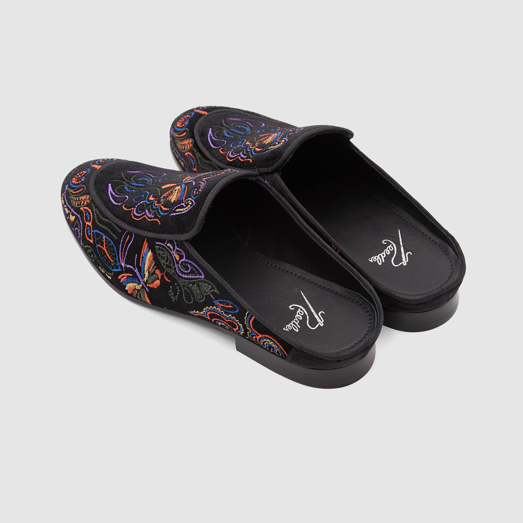 Needles Velvet Mule Papillon Embroidered Slippers - DeeCee style