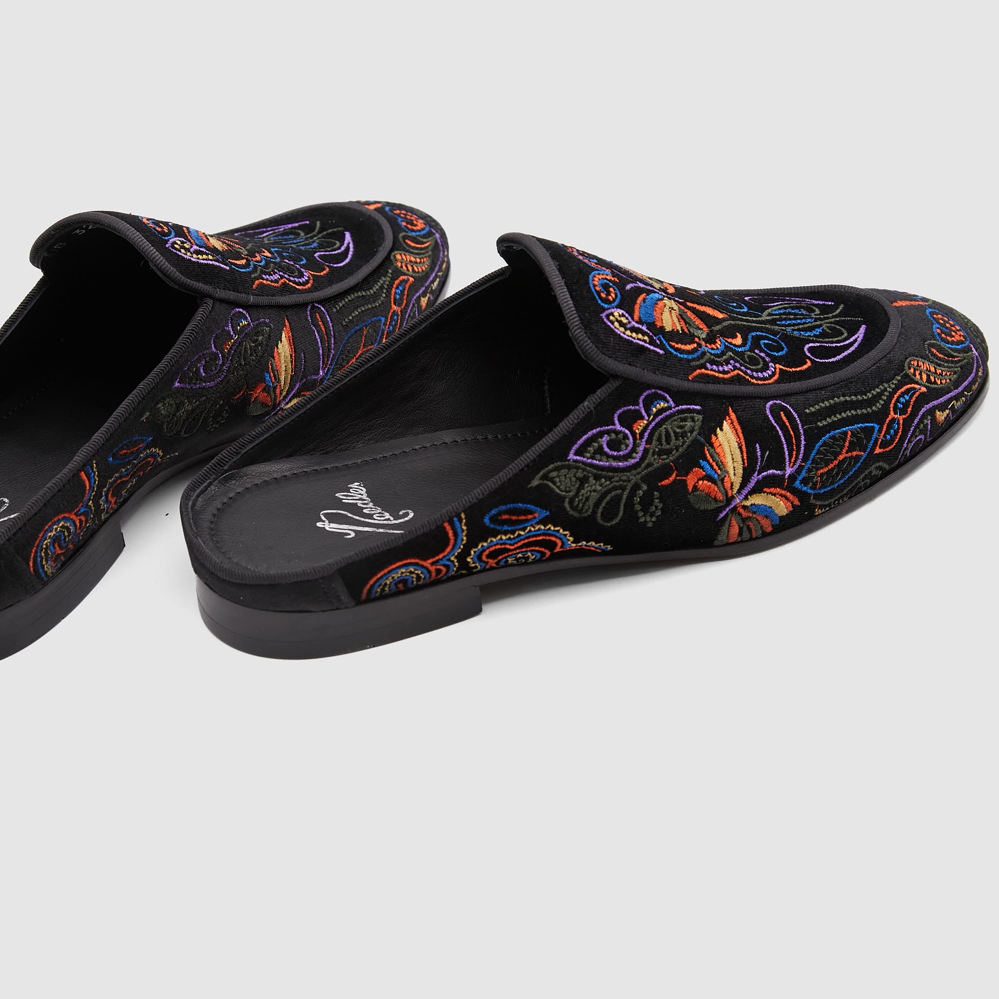Needles Velvet Mule Papillon Embroidered Slippers - DeeCee style