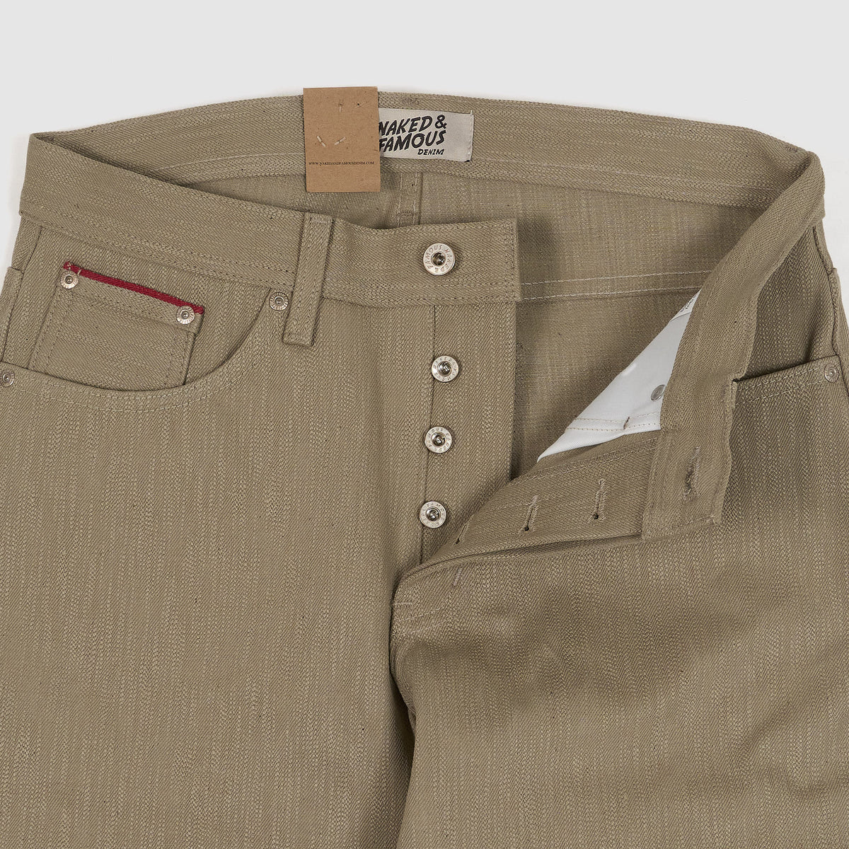 Naked &amp; Famous Smokey Cotton Slub 5 Pocket Natural Denim