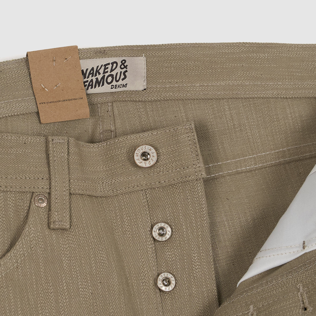 Naked &amp; Famous Smokey Cotton Slub 5 Pocket Natural Denim