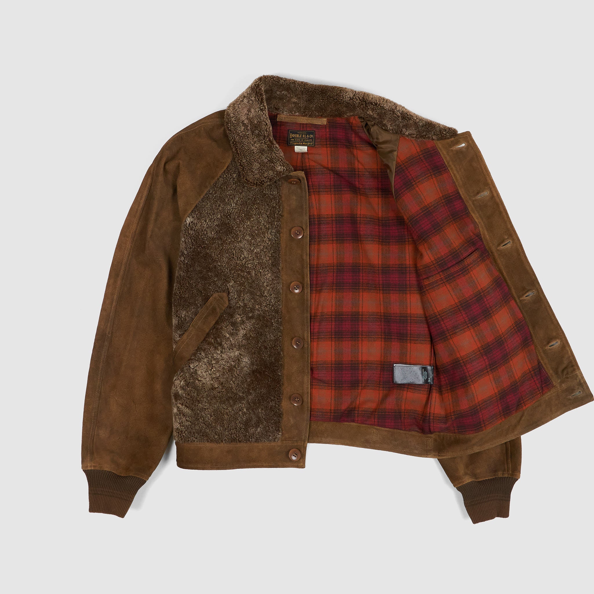 d*7様 DOUBLE RL VERSITY JACKET Double RL Grizzly Shearling Paneled Moto Jacket - DeeCee style