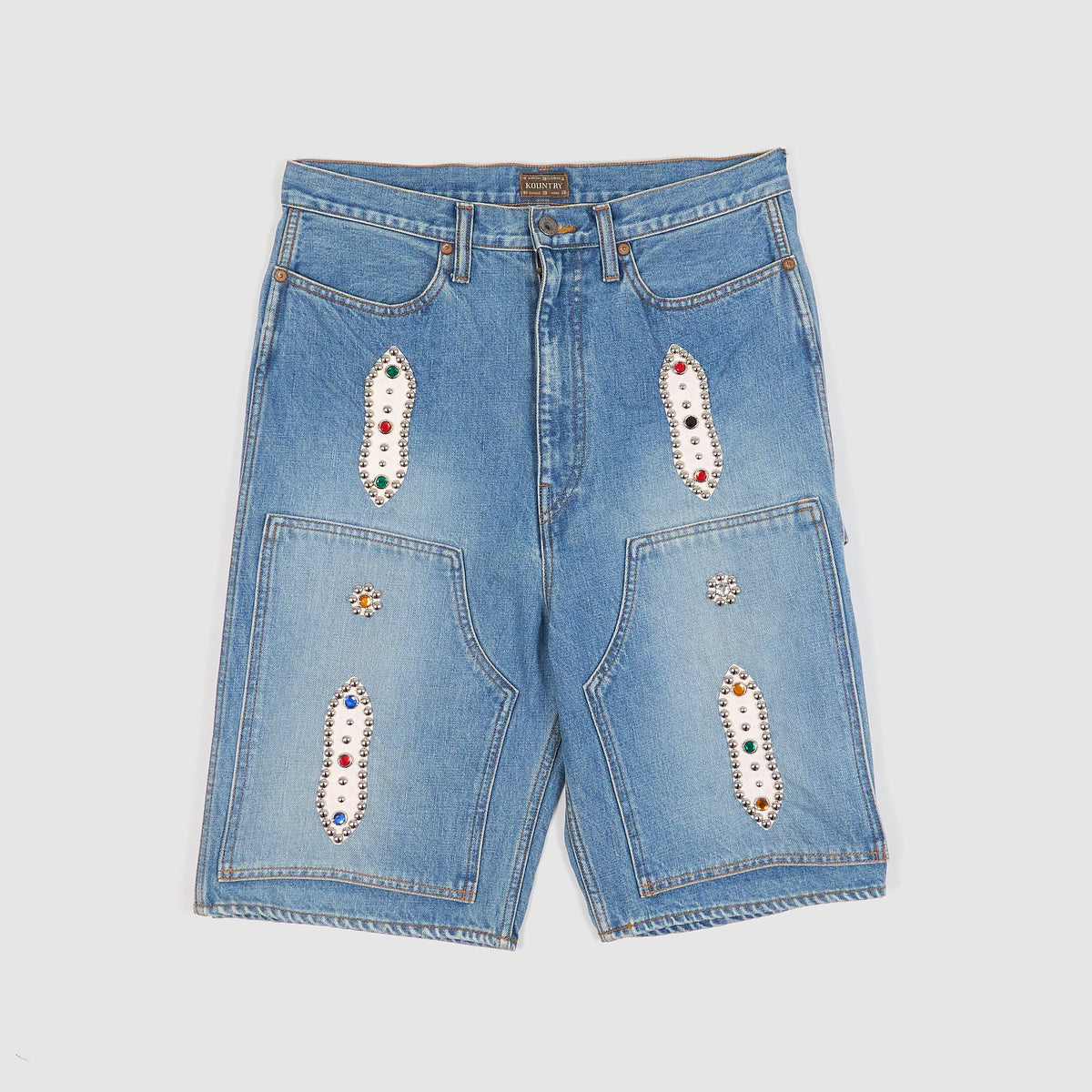 Kapital Studded Double Knee Denim Shorts