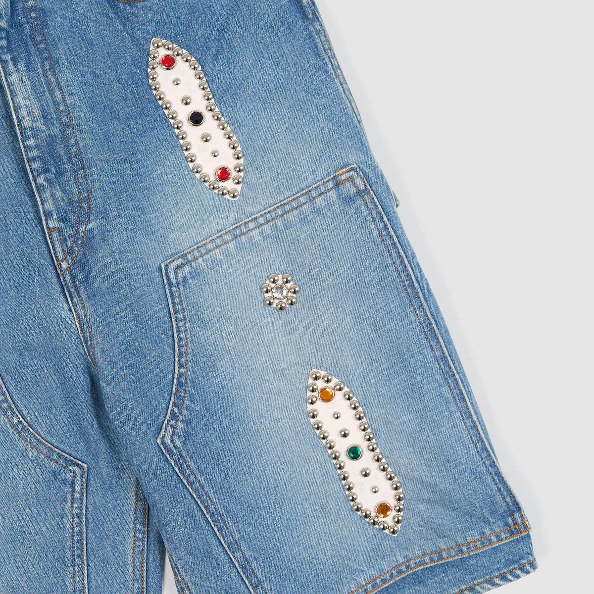 Kapital Studded Double Knee Denim Shorts