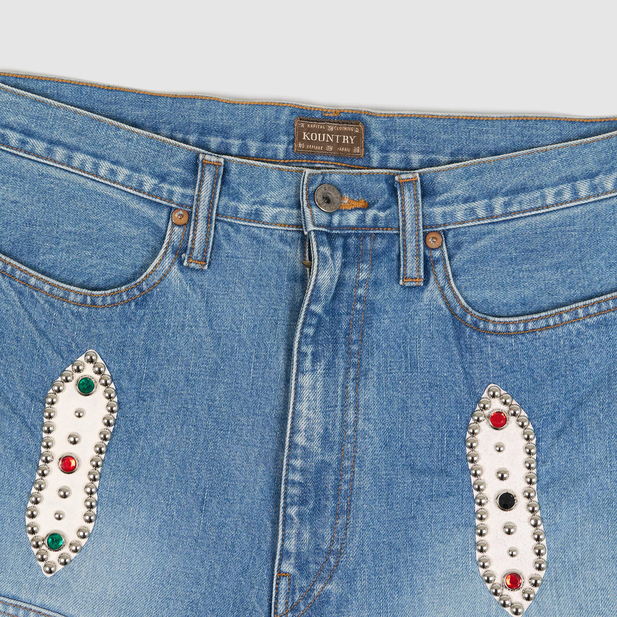 Kapital Studded Double Knee Denim Shorts