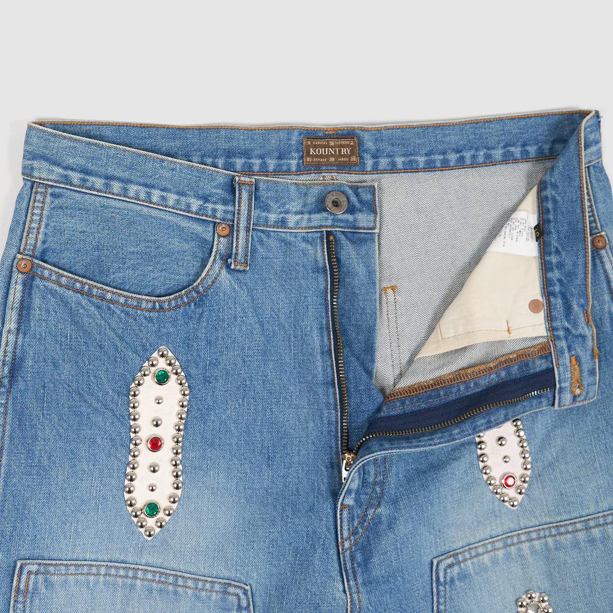 Kapital Studded Double Knee Denim Shorts