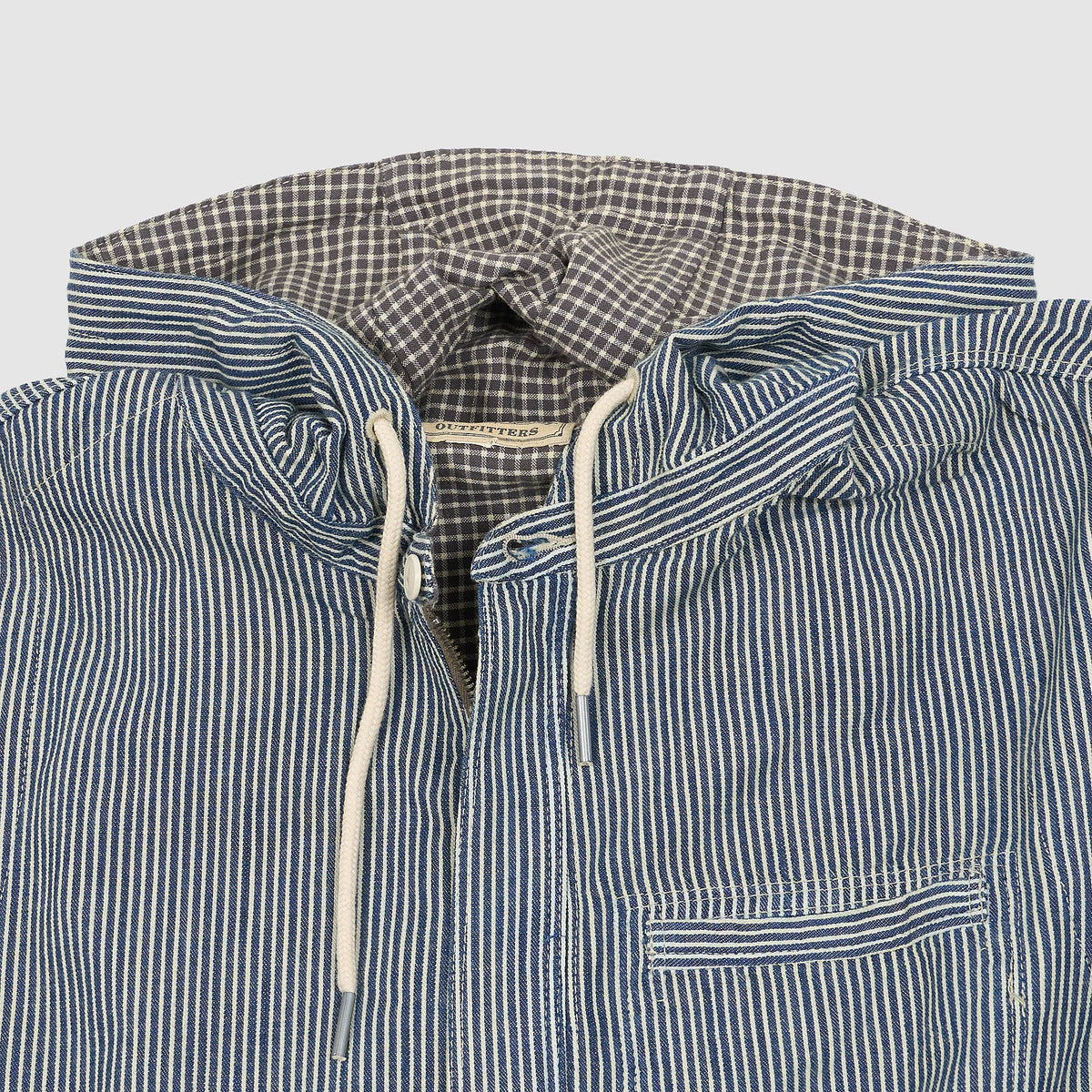 Double RL Unlined Hooded Hickory Striped Overshirt Jacket