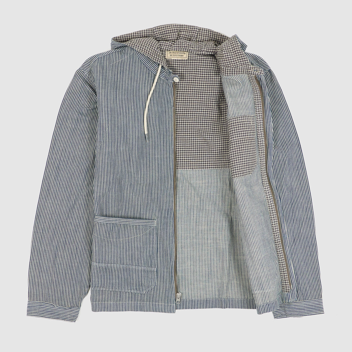 Double RL Unlined Hooded Hickory Striped Overshirt Jacket