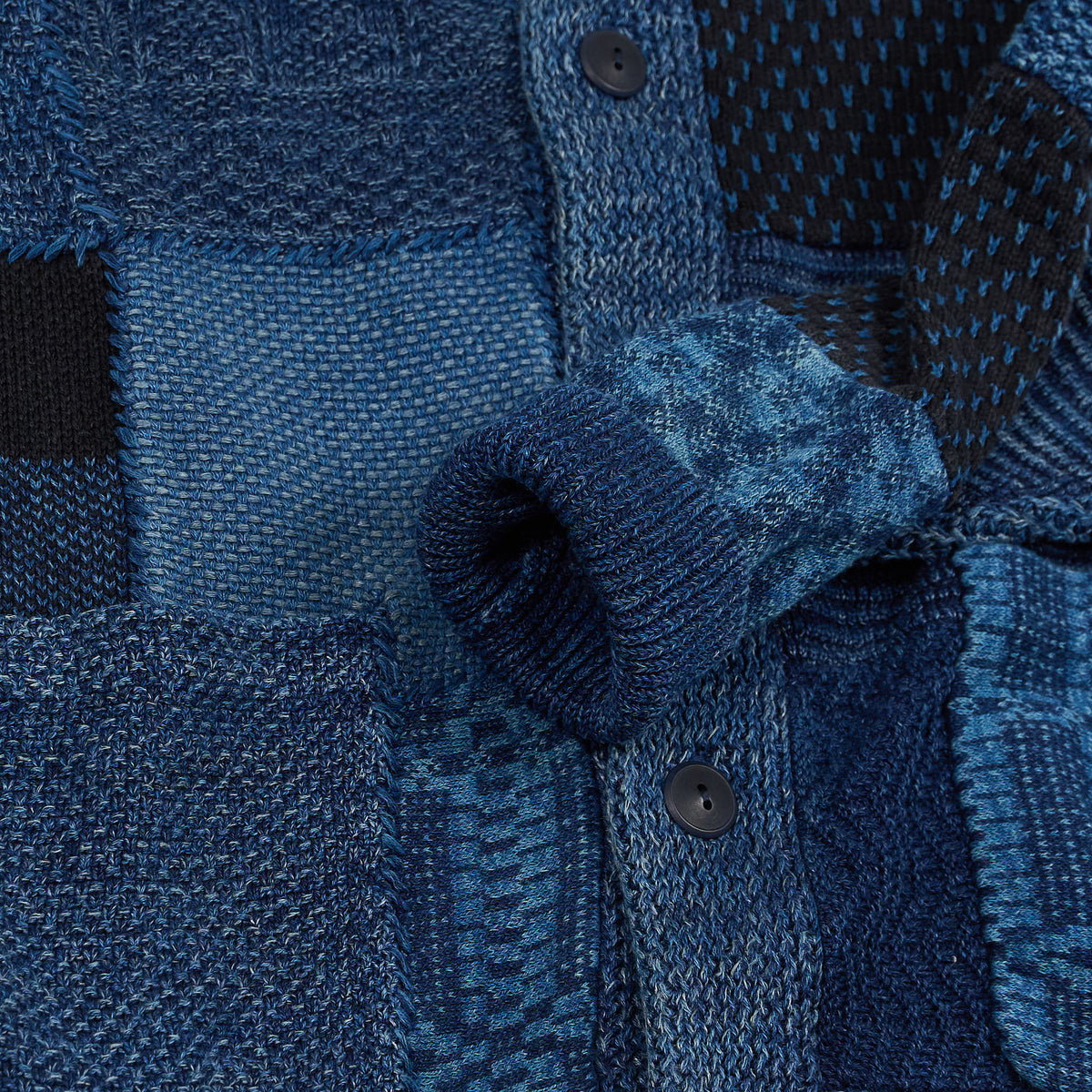 Double RL Indigo Dyed Patchwork Shawl Cardigan