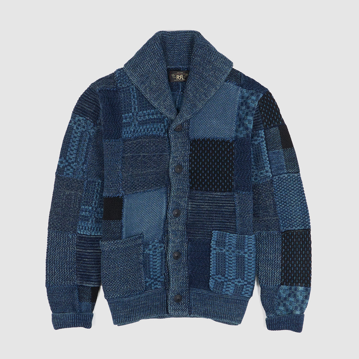 Double RL Indigo Dyed Patchwork Shawl Cardigan