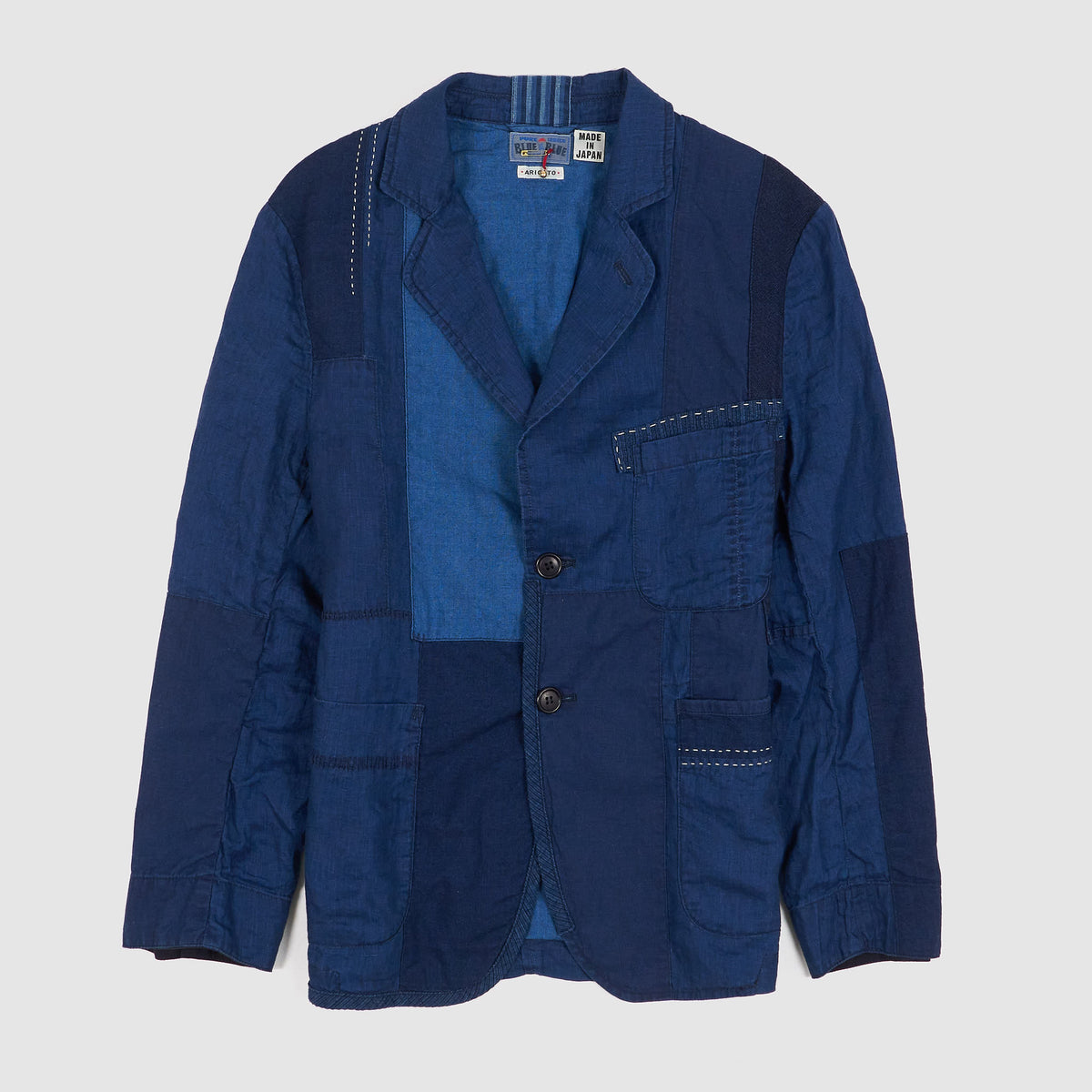 Blue Blue Japan Linen Nenrin 2-Button Patchwork Blazer Jacket