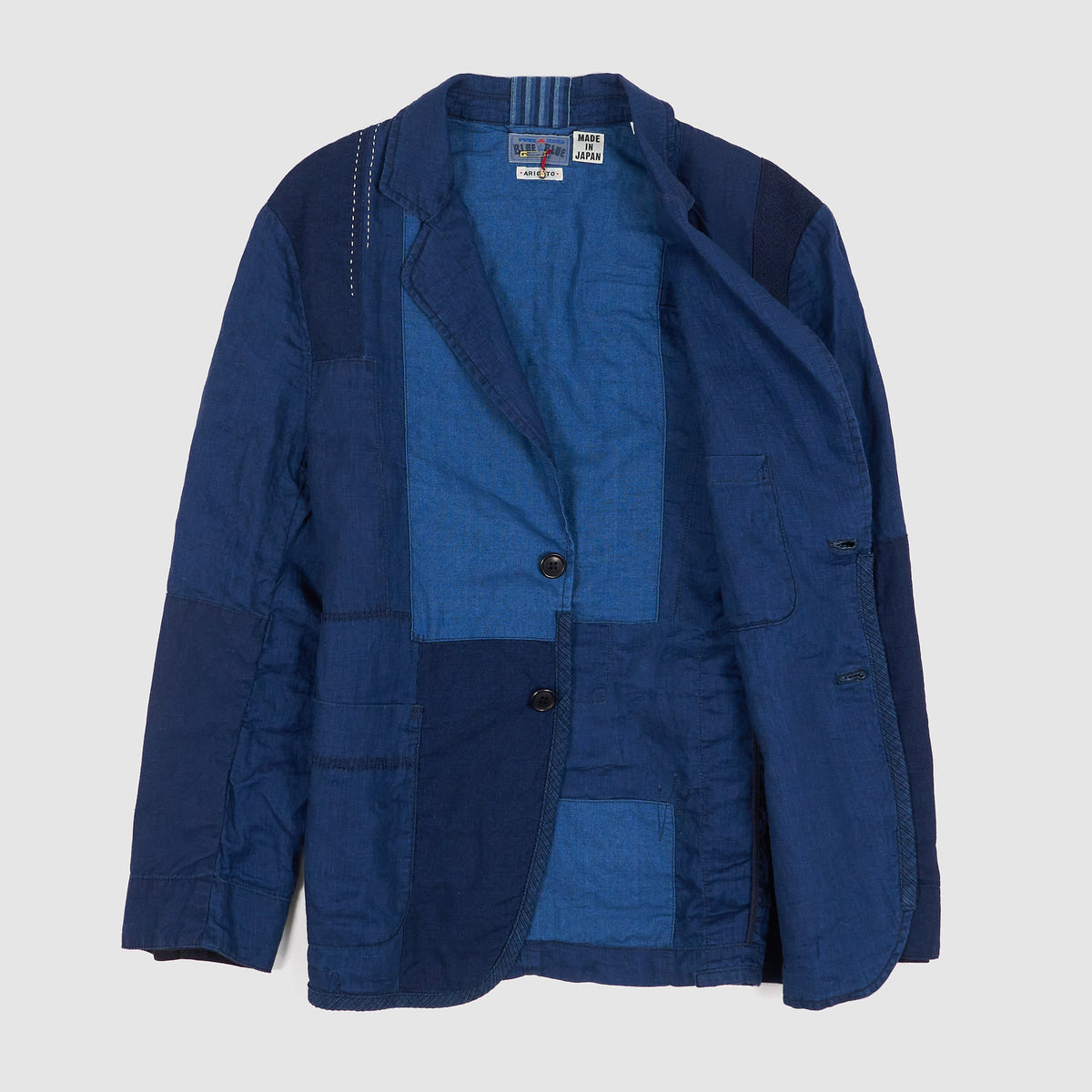 Blue Blue Japan Linen Nenrin 2-Button Patchwork Blazer Jacket
