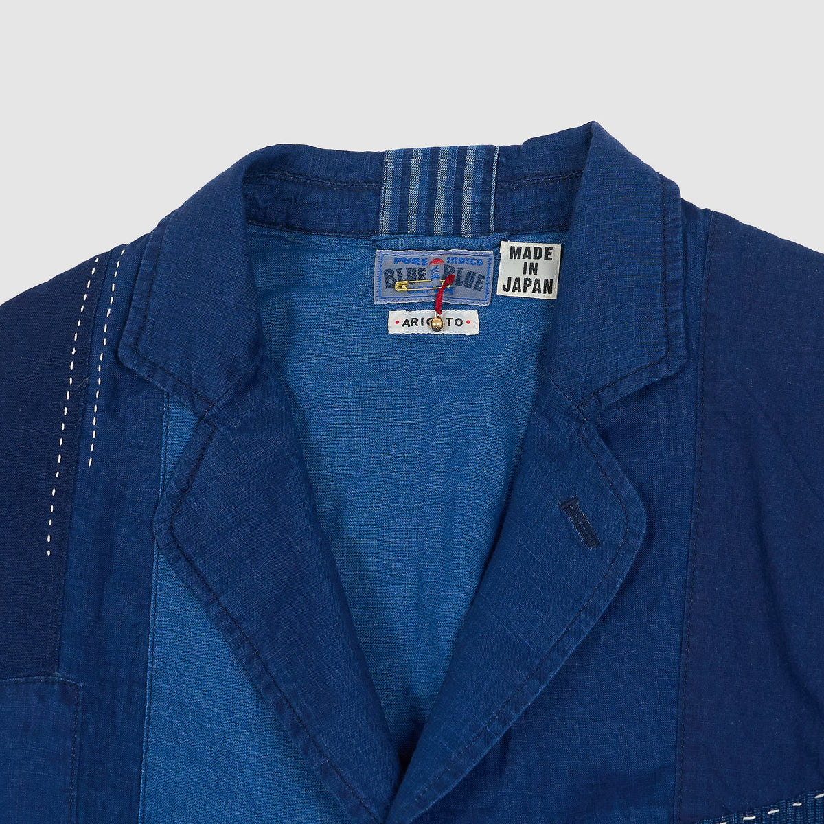 Blue Blue Japan Linen Nenrin 2-Button Patchwork Blazer Jacket