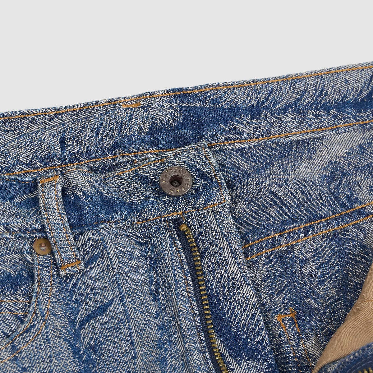 Kapital 5-Pocket 12oz Jacquard Feather Bootcut Jeans