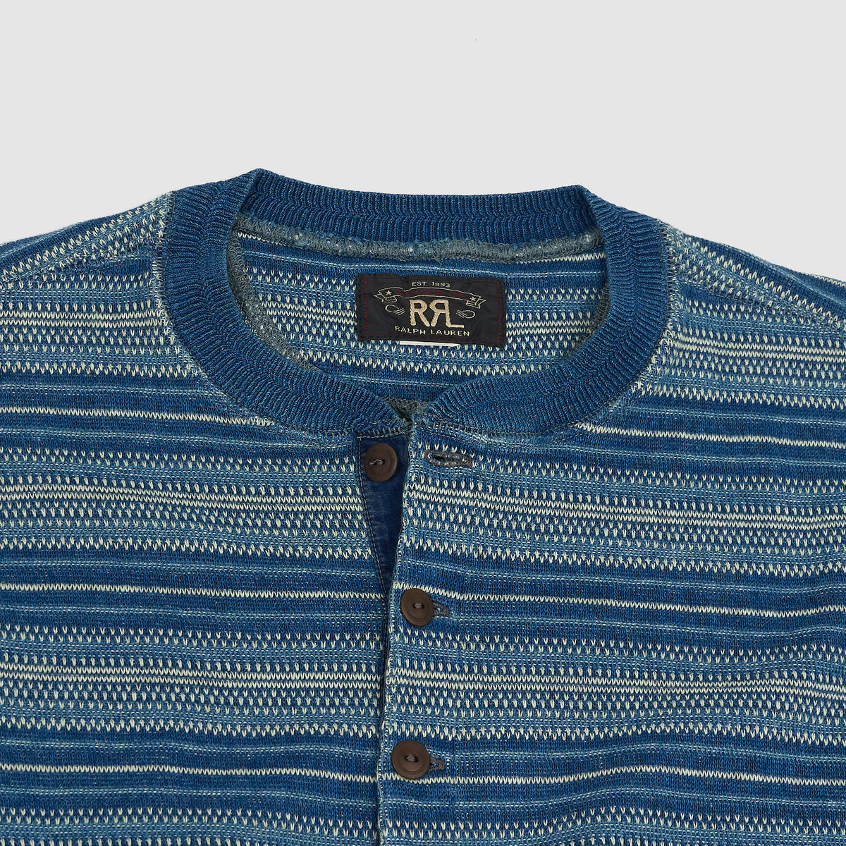 Double RL Long Sleeve Indigo Jacquard Henley Shirt