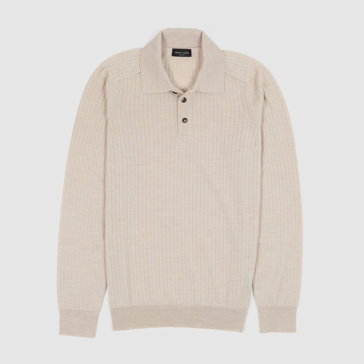 Roberto Collina Long Sleeve Merino Wool Knitted Jersey Polo Shirt