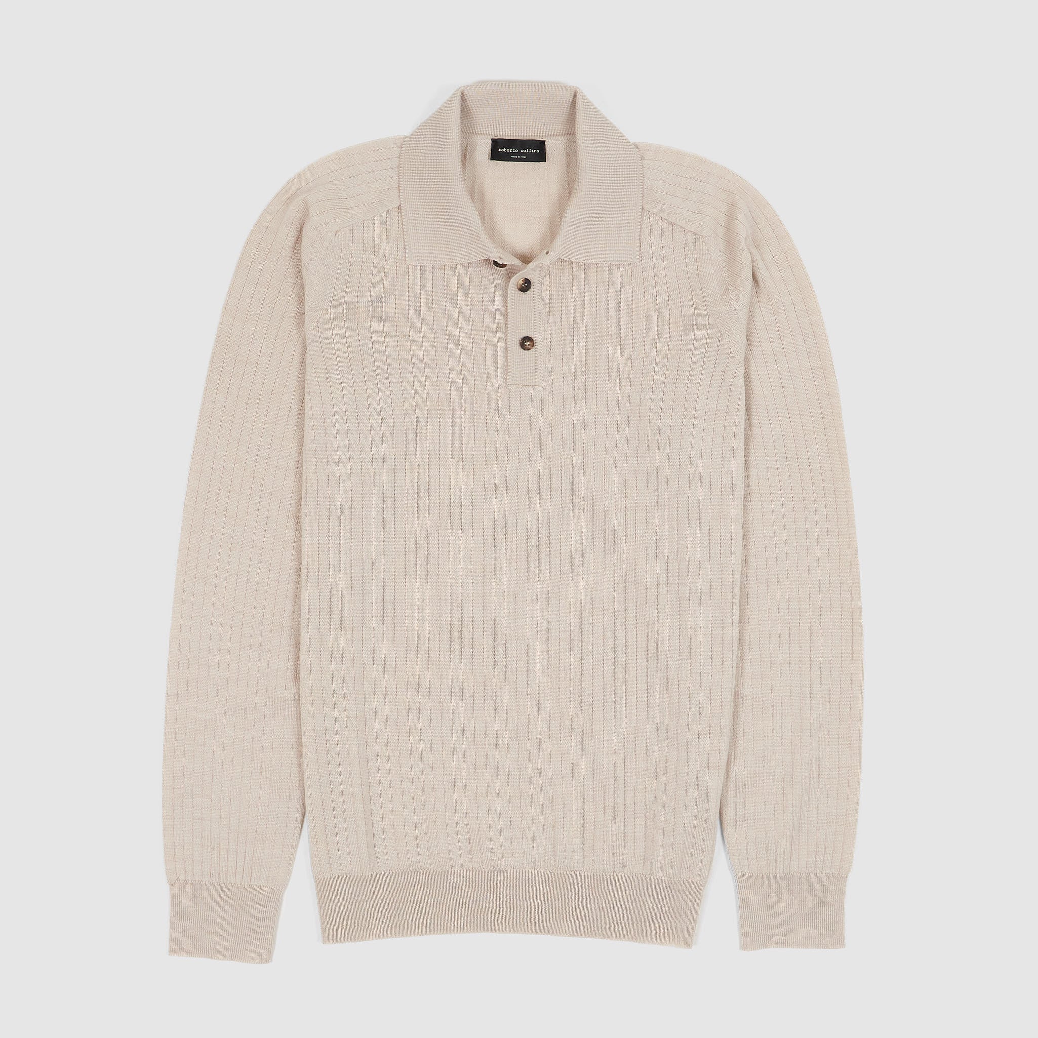 Roberto Collina Long Sleeve Merino Wool Knitted Jersey Polo Shirt