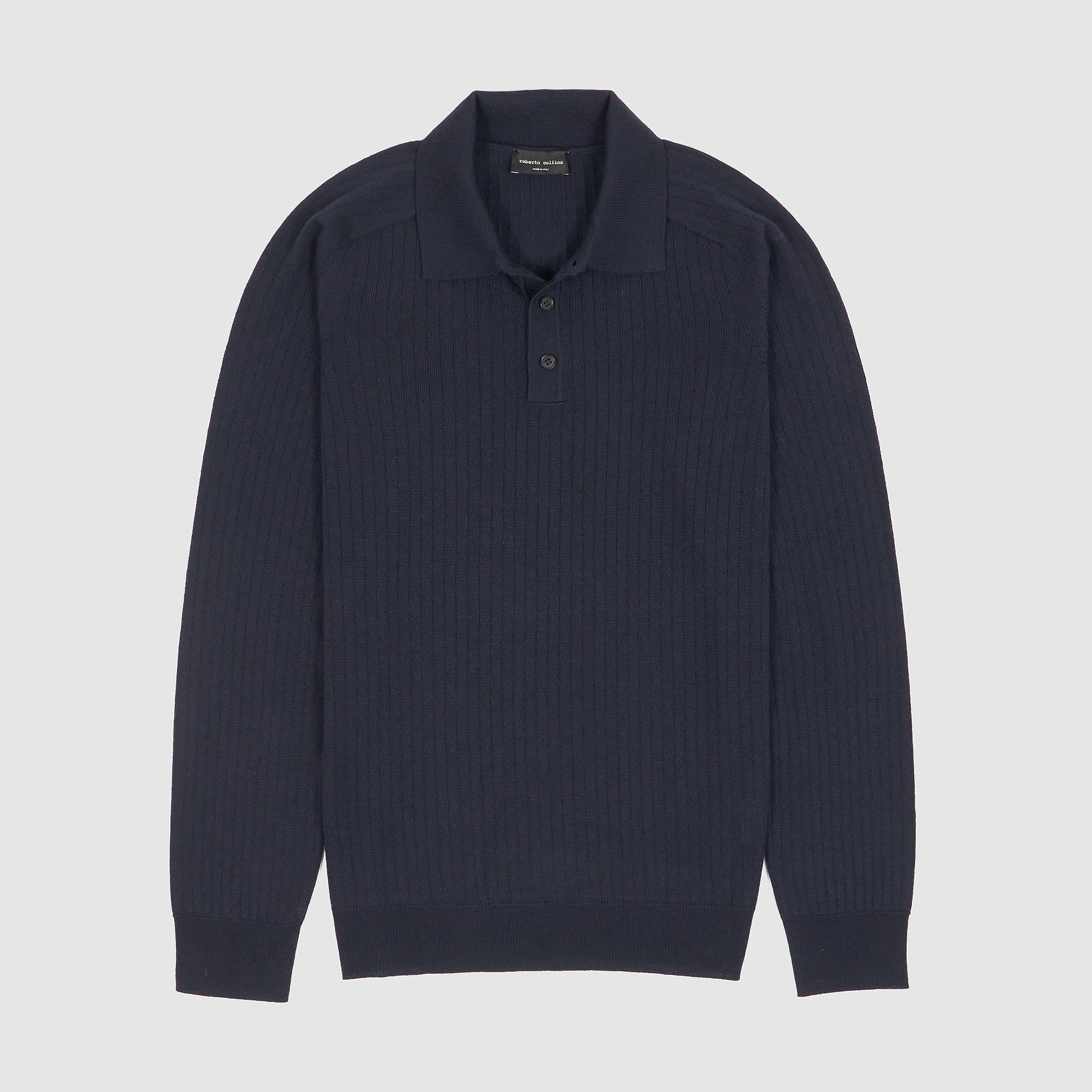 Roberto Collina Long Sleeve Merino Wool Knitted Jersey Polo Shirt