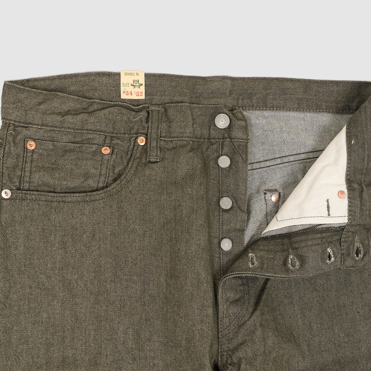 Double RL 5-Pocket Straight Leg Vintage Woven Green Selvage Jeans