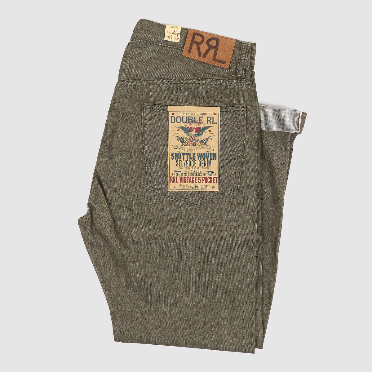 Double RL 5-Pocket Straight Leg Vintage Woven Green Selvage Jeans