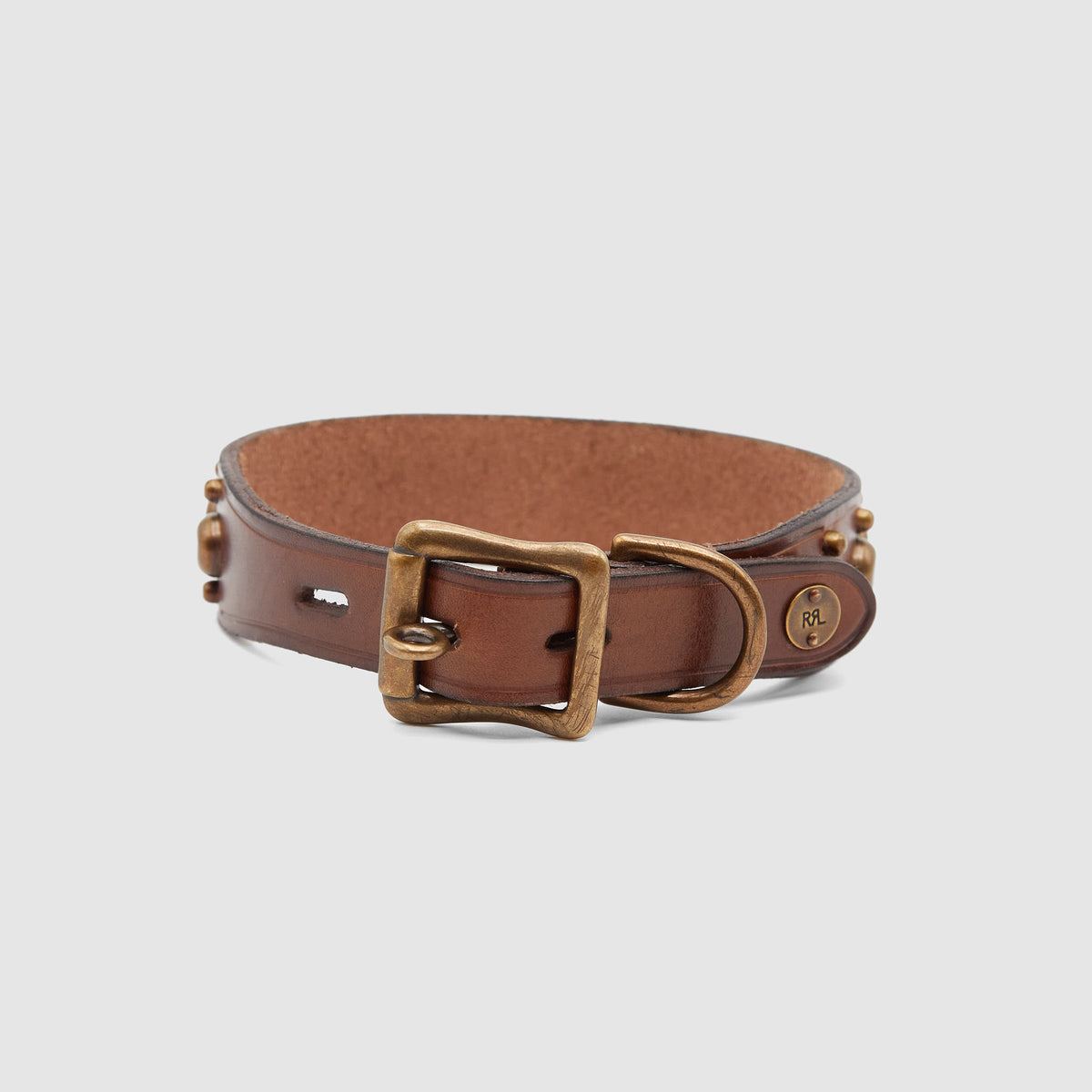 Double RL Leather Brass Dog Collar