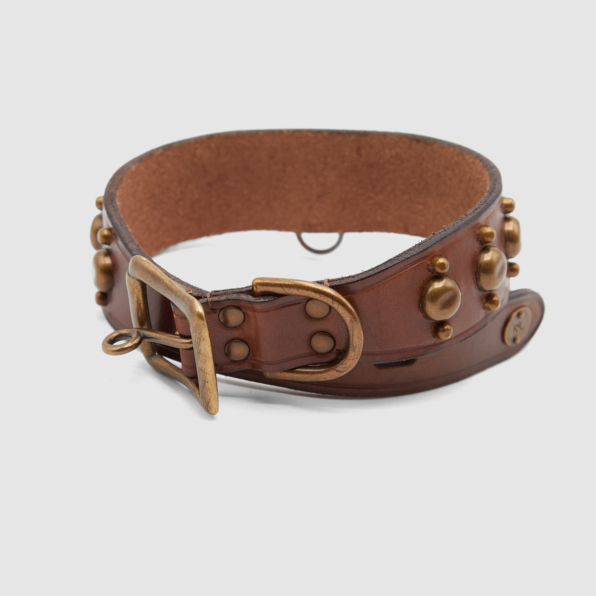 Double RL Leather Brass Dog Collar