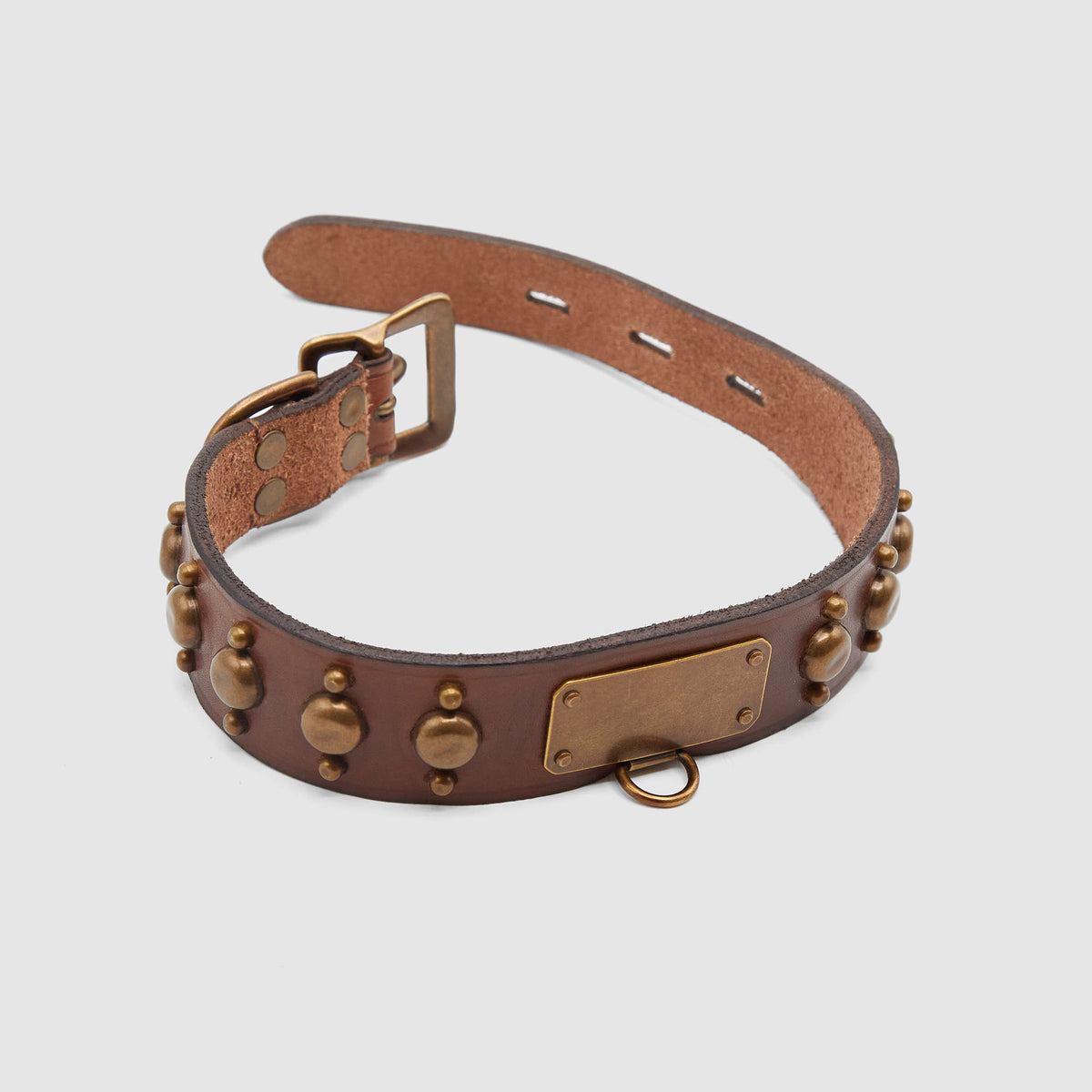 Double RL Leather Brass Dog Collar