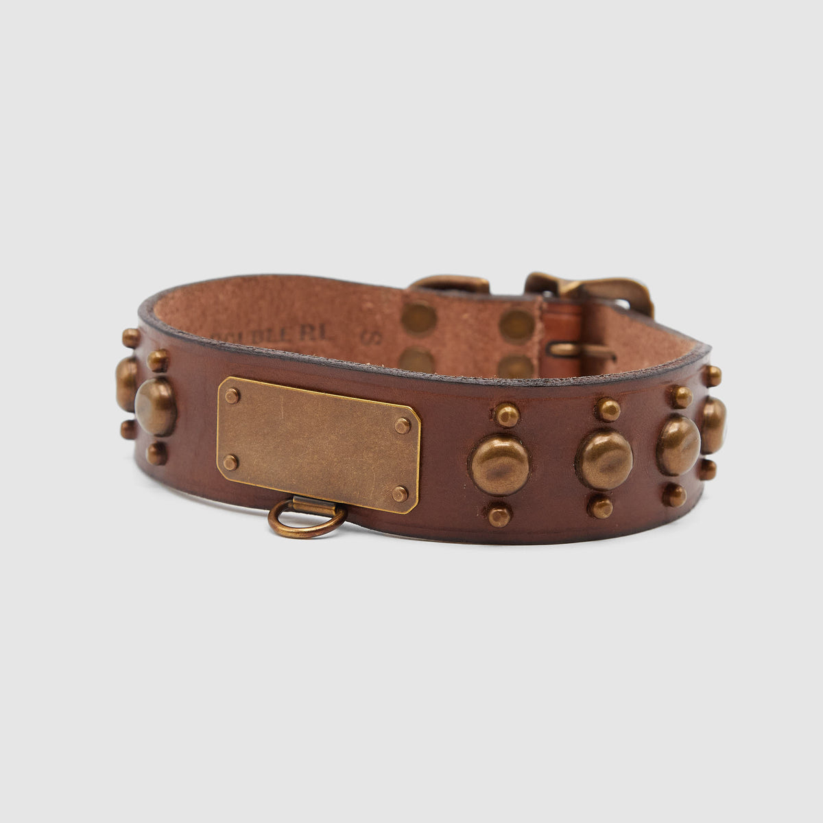 Double RL Leather Brass Dog Collar