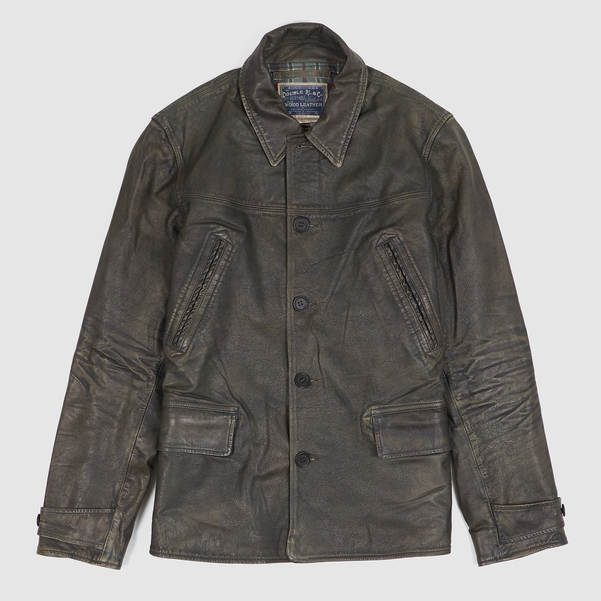 Double RL Indigo Leather Car Coat - DeeCee style