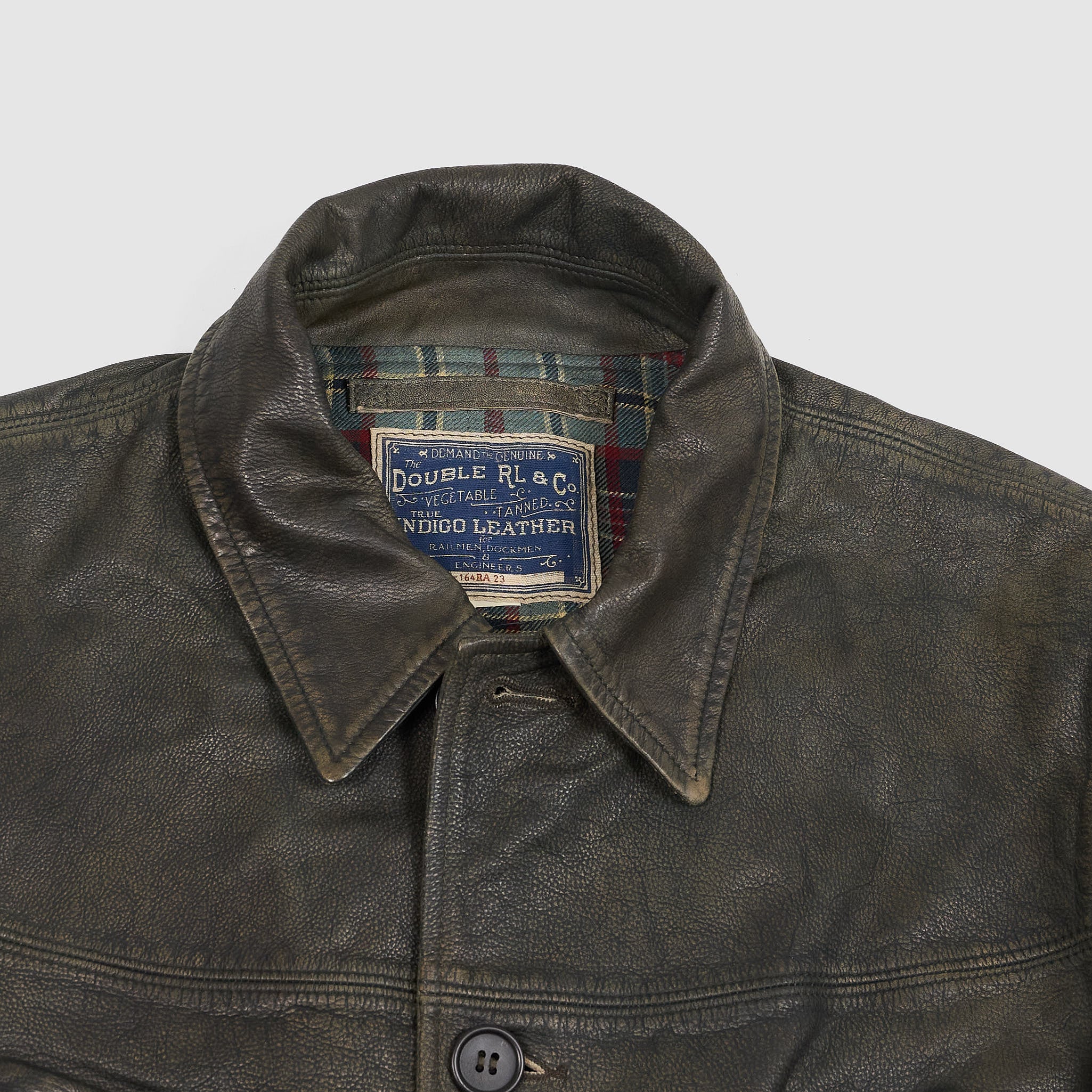 Double RL Indigo Leather Car Coat - DeeCee style