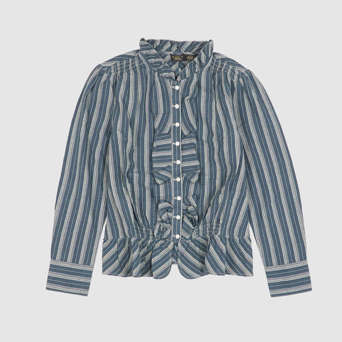 Double RL Ladies Yarn- Dyed Ruffle Trim Blouse