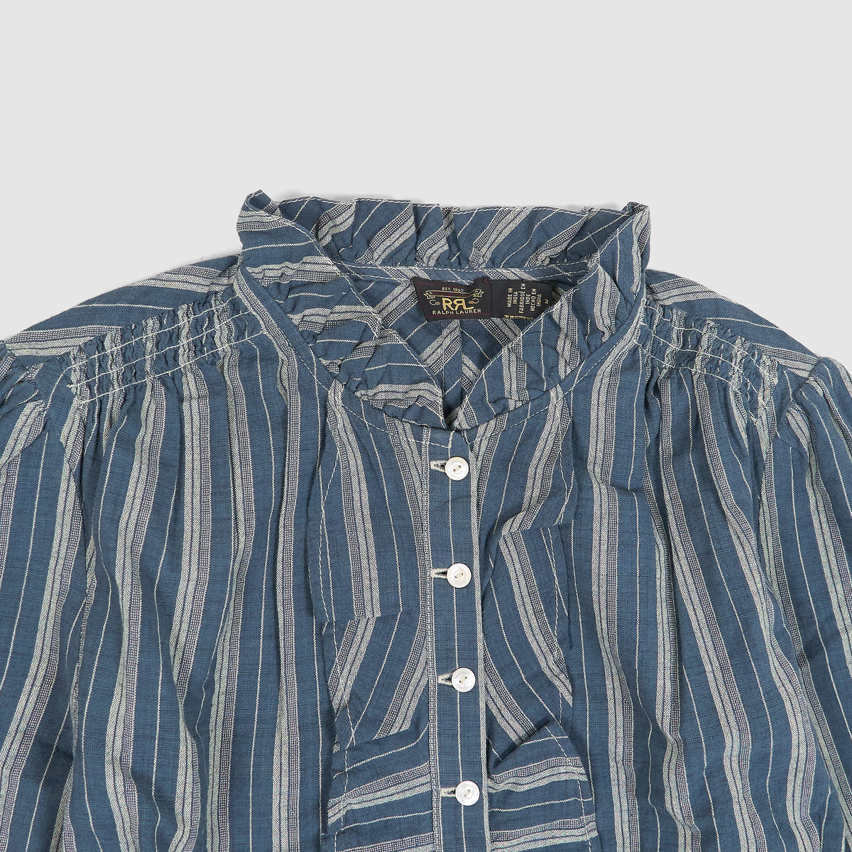 Double RL Ladies Yarn- Dyed Ruffle Trim Blouse