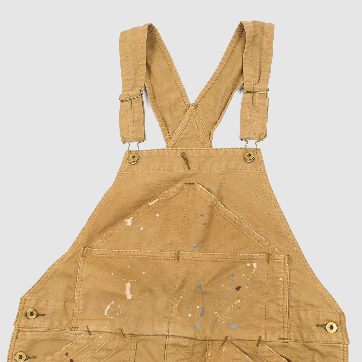 Double RL Brown Duck Canvas Bib Overall Paint-Splattered