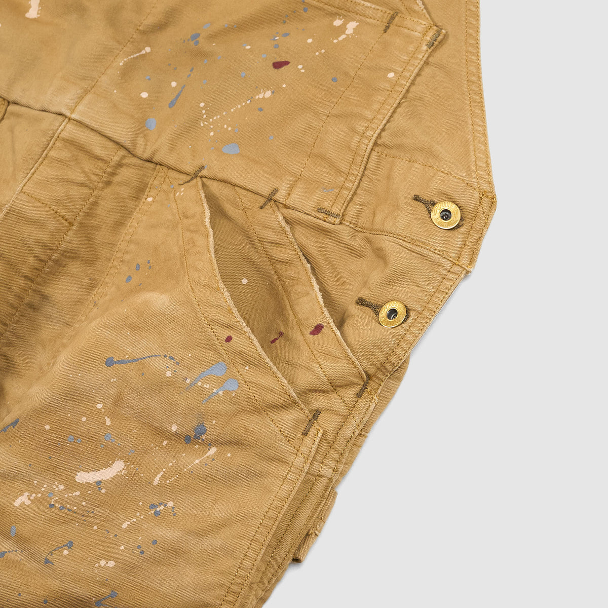 Double RL Brown Duck Canvas Bib Overall Paint-Splattered