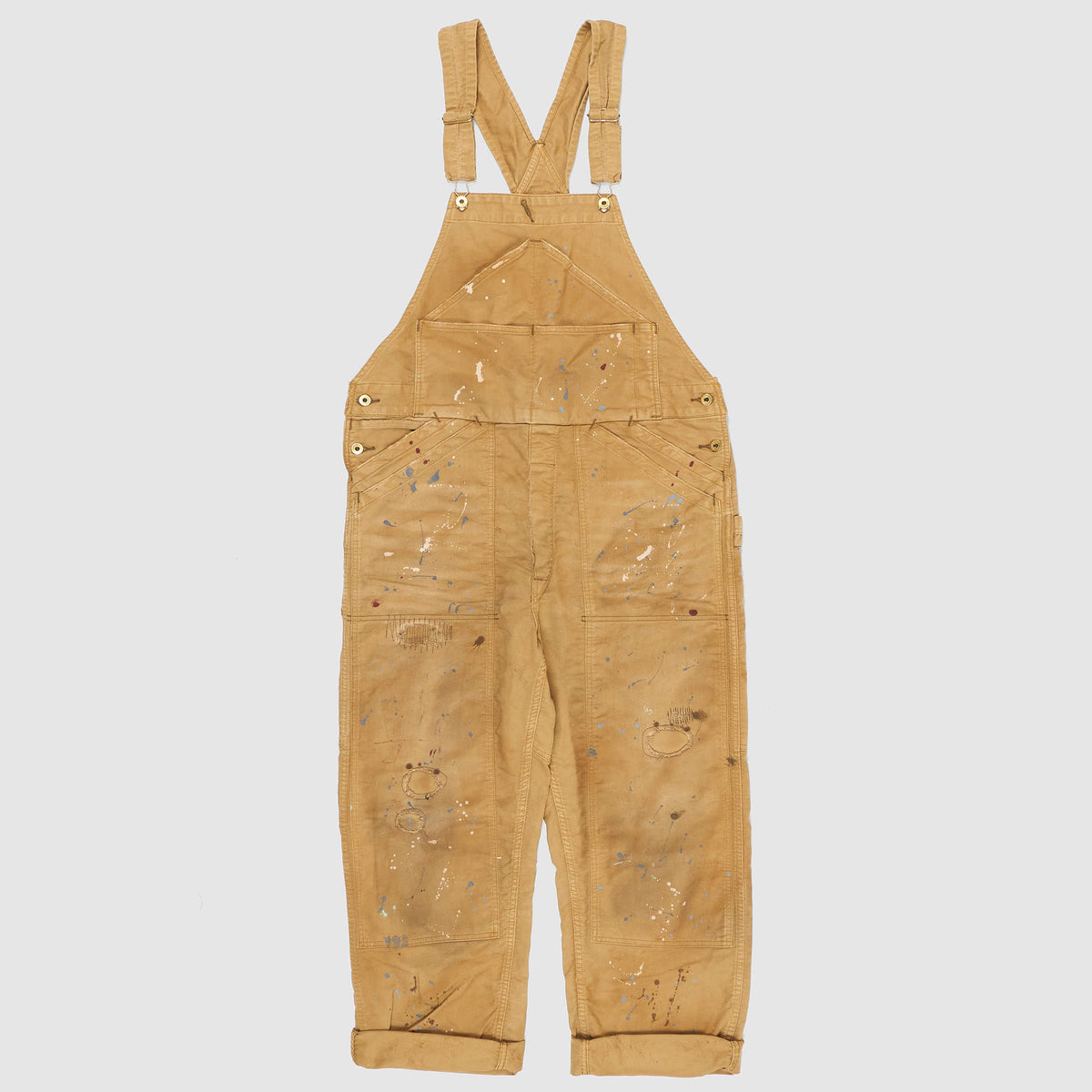 Double RL Brown Duck Canvas Bib Overall Paint-Splattered