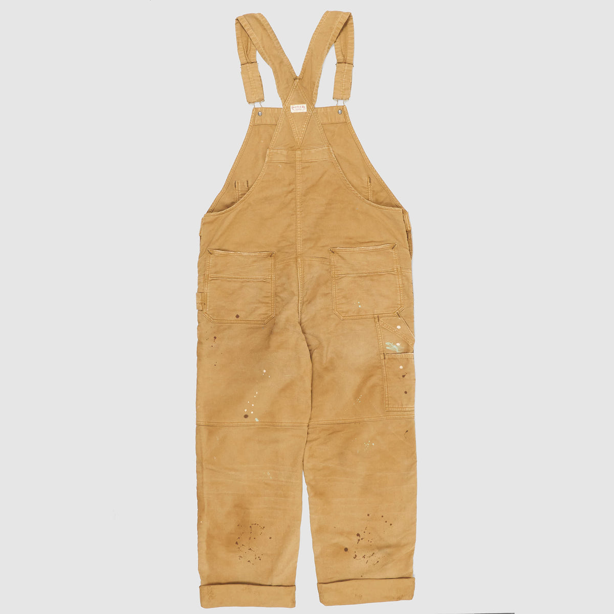 Double RL Brown Duck Canvas Bib Overall Paint-Splattered