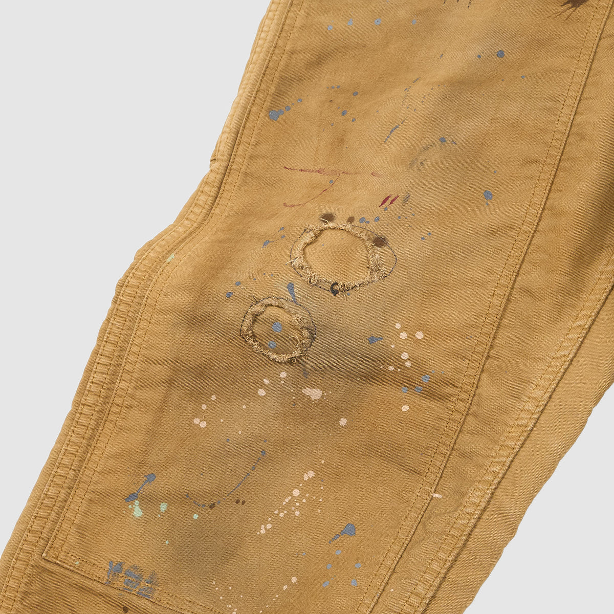 Double RL Brown Duck Canvas Bib Overall Paint-Splattered