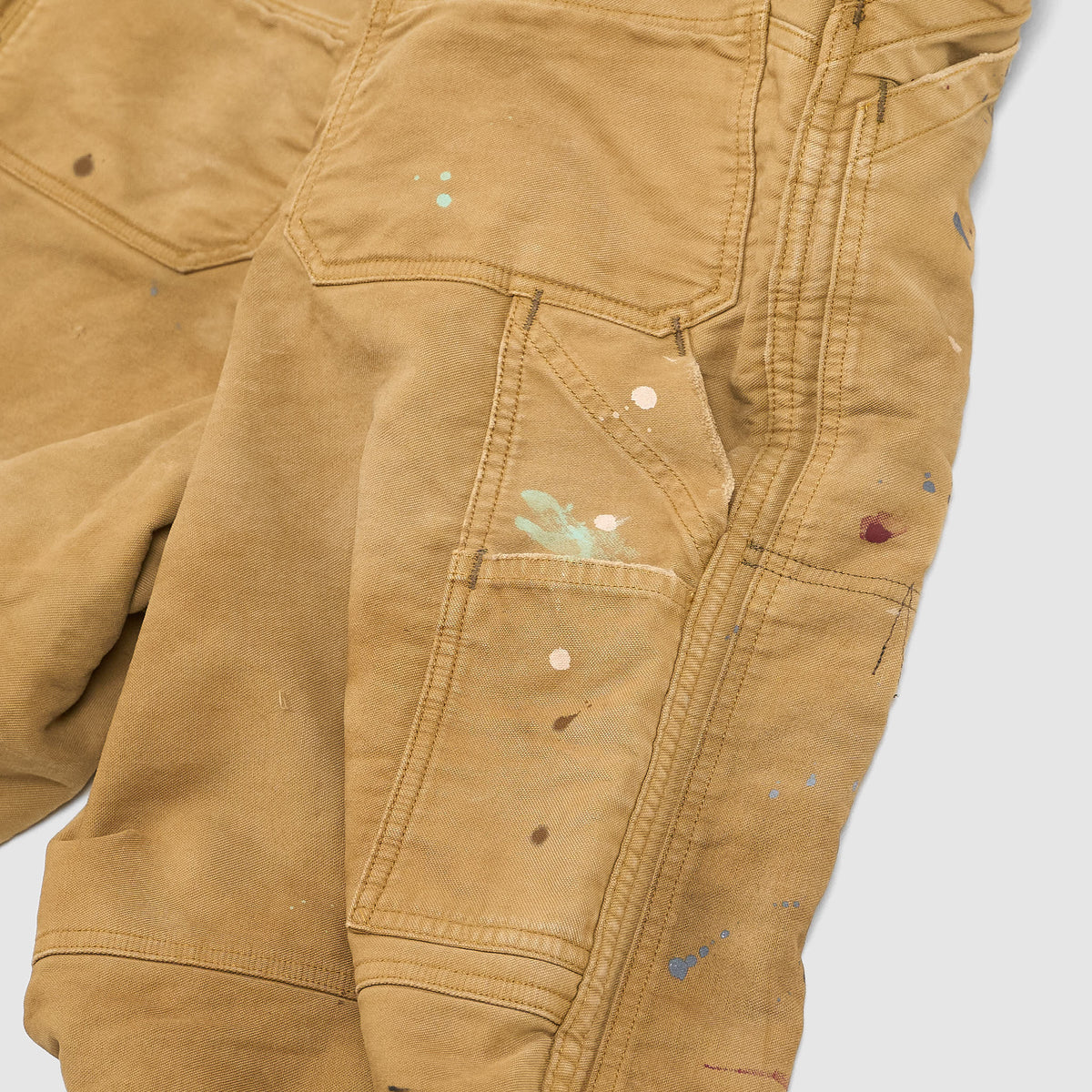 Double RL Brown Duck Canvas Bib Overall Paint-Splattered