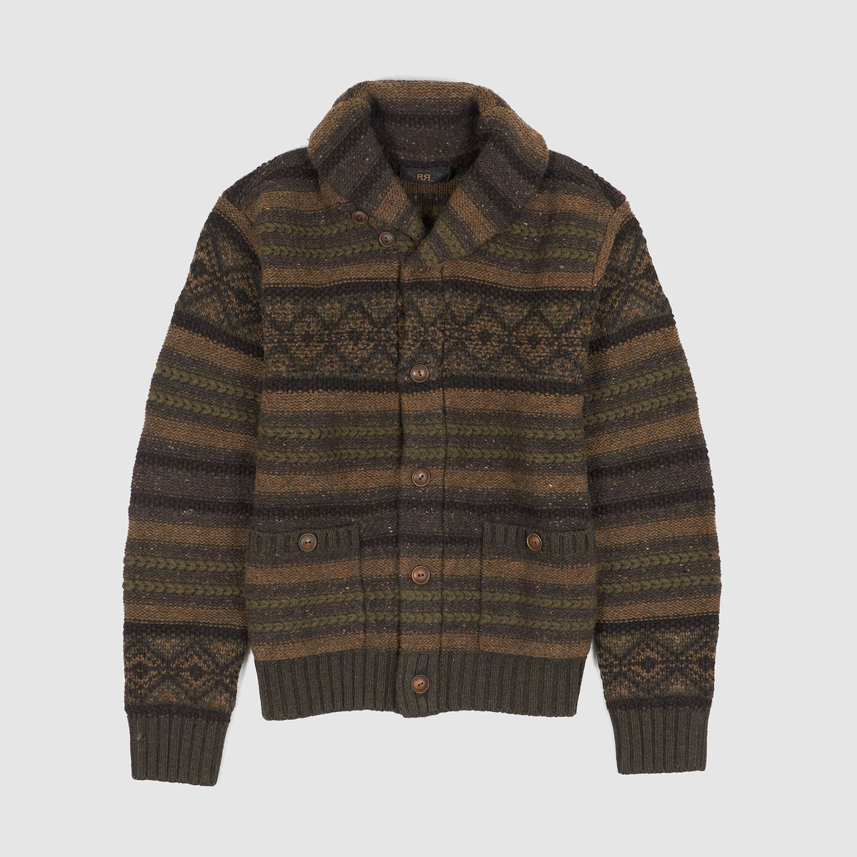 Double RL Knitted Wool-Cotton Shawl Cardigan