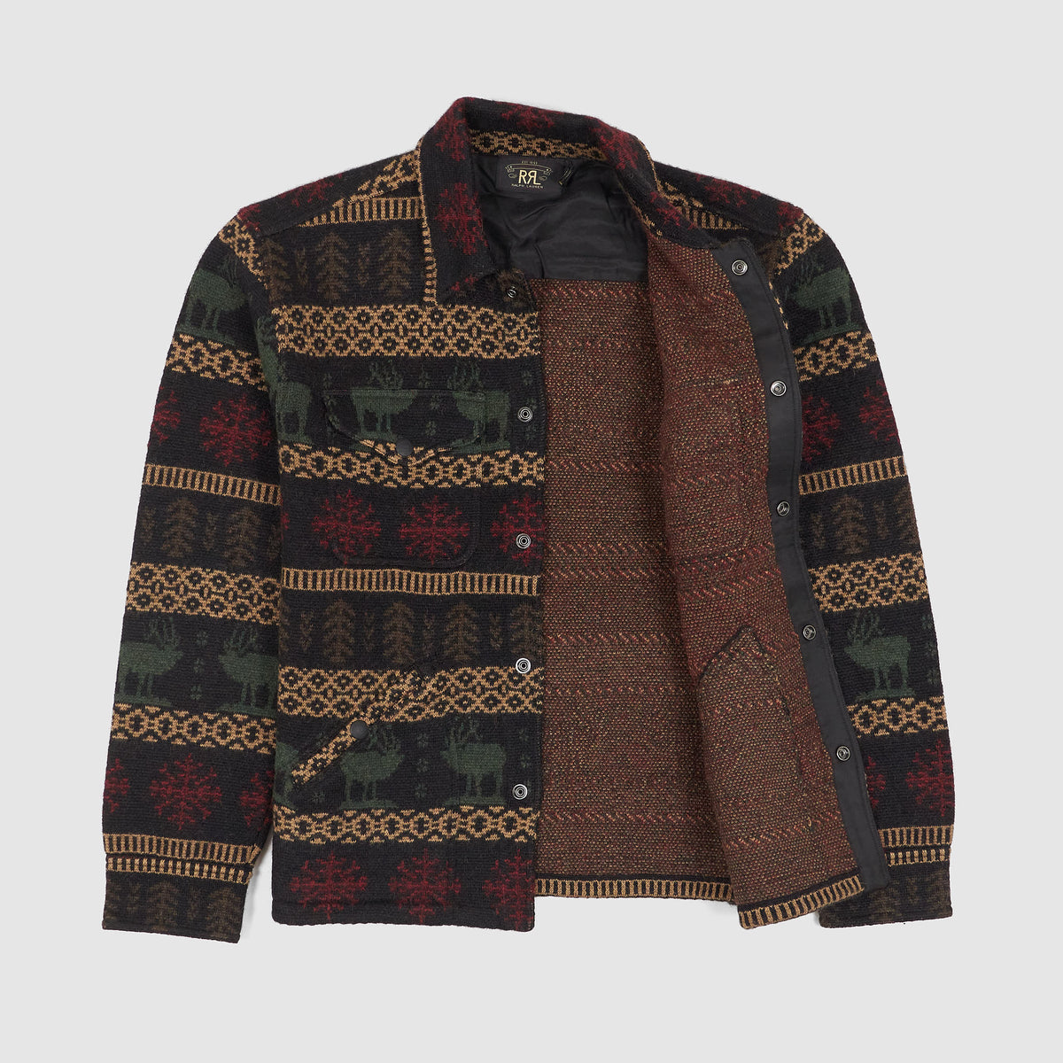Double RL Jacquard Knit Overshirt Jumper w/ Pockets