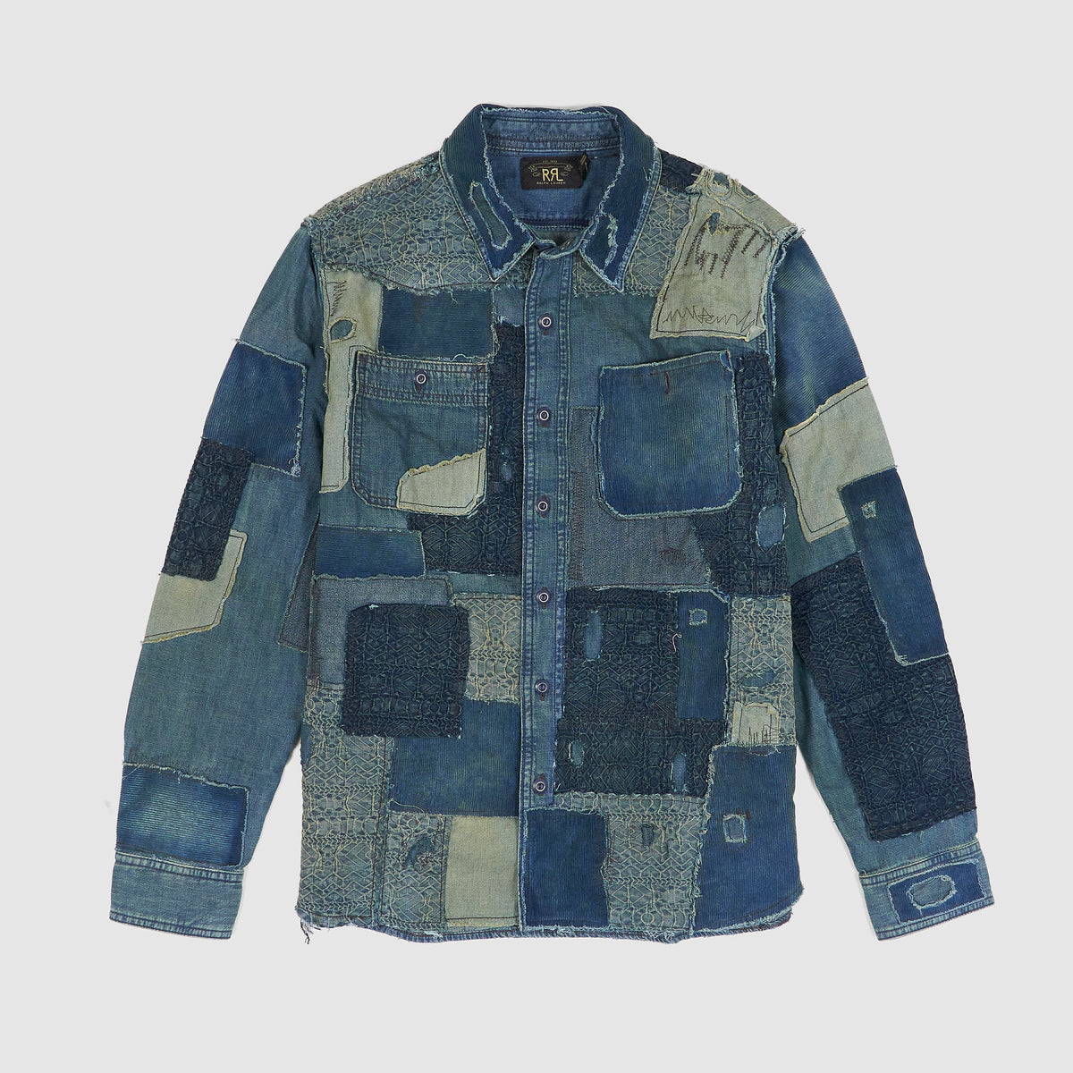Double RL Patchwork Indigo Denim Overshirt