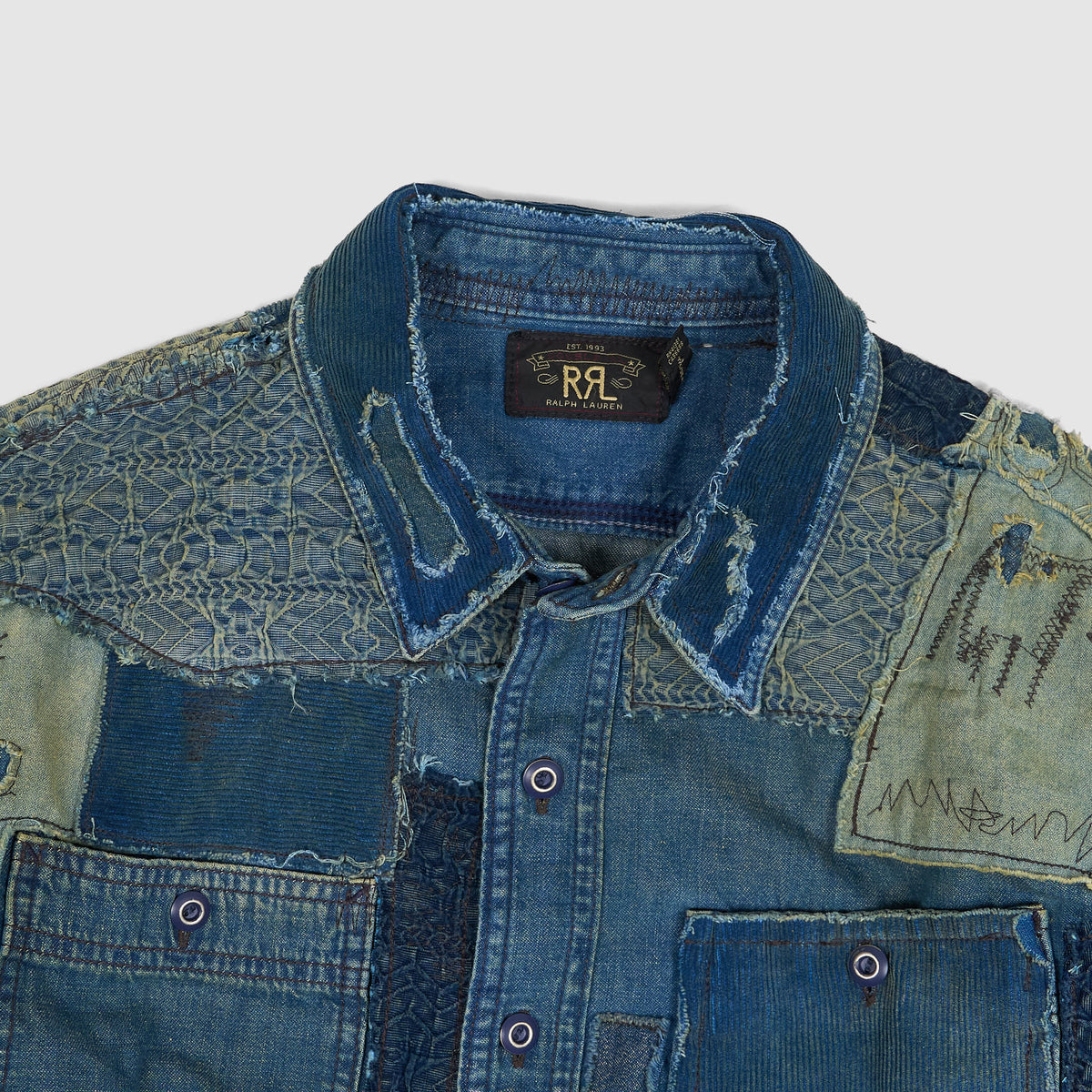 Double RL Patchwork Indigo Denim Overshirt