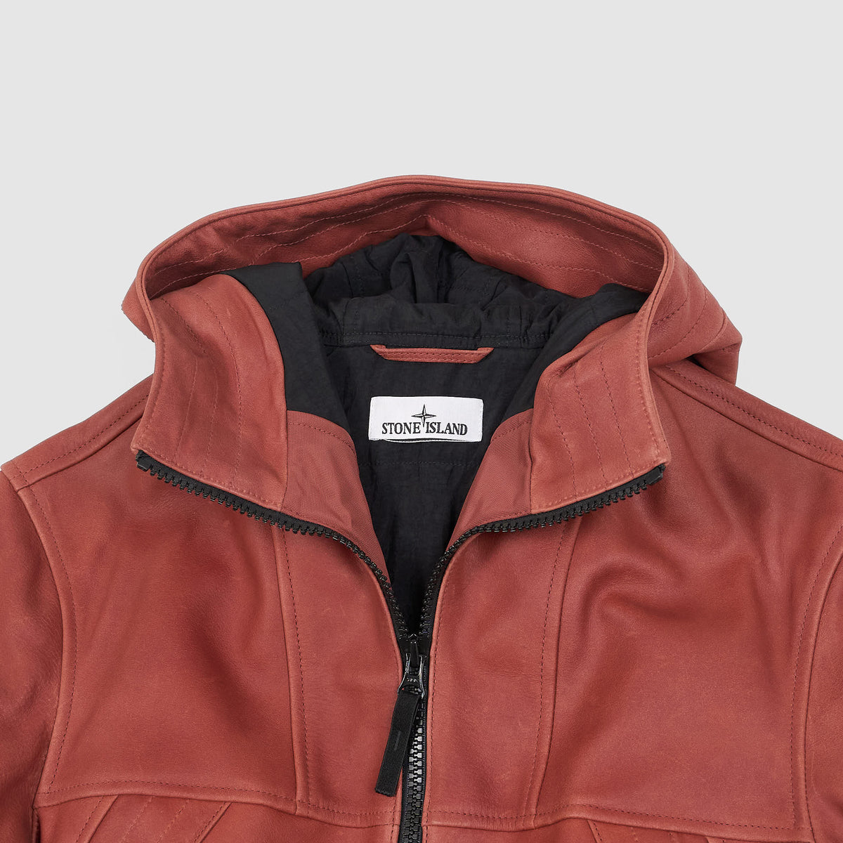 Stone Island Hooded Full Grain Leather Jacket